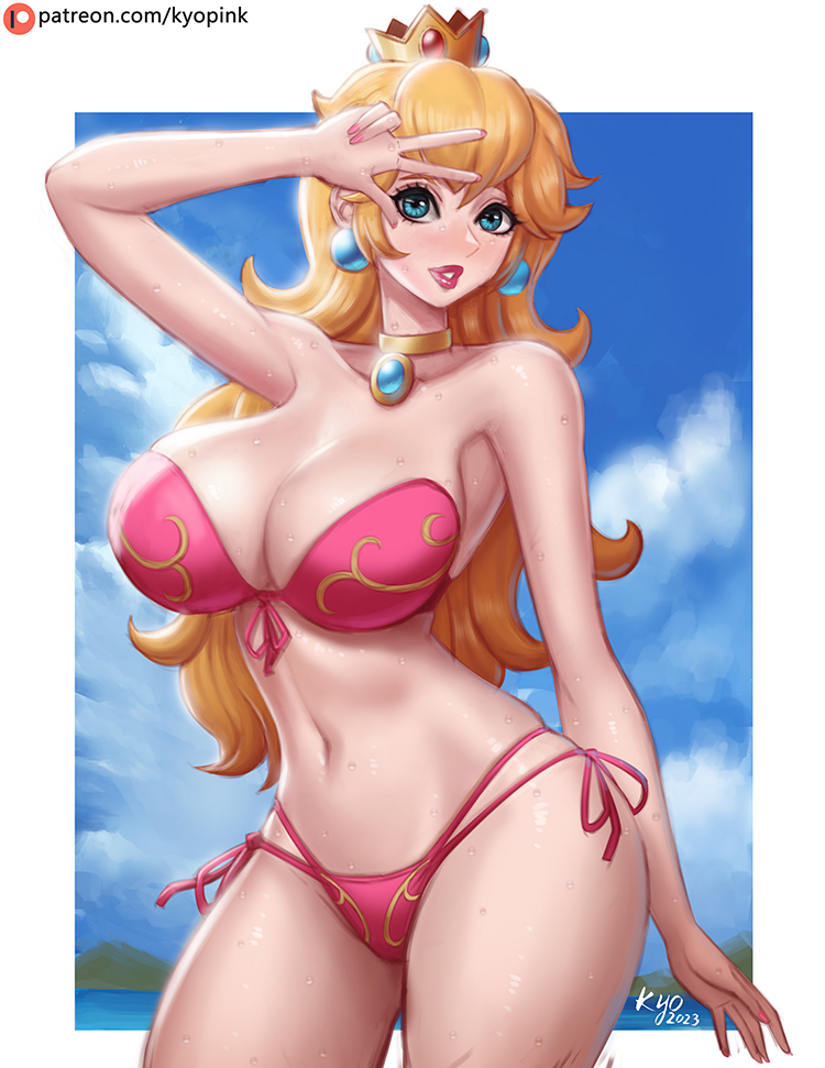 breasts, female, female only, kyopink, mario (series), nintendo, princess peach, solo, swimsuit