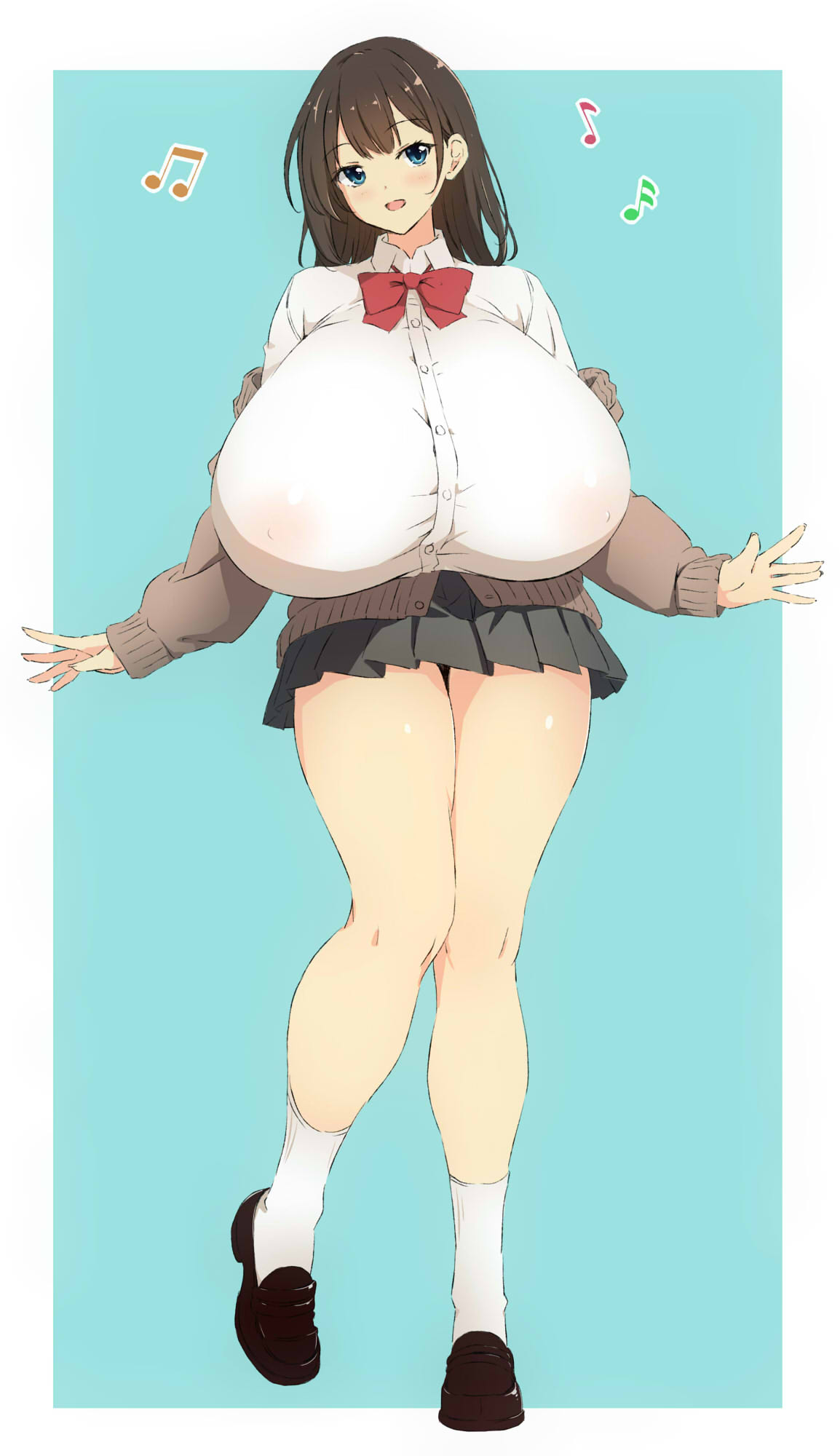 big breasts, breasts, brown hair, brunette hair, enormous breasts, female, female only, giant breasts, gigantic breasts, huge breasts, hyper, hyper breasts, large breasts, massive breasts, miniskirt, nehani (tworship), school uniform, tagme