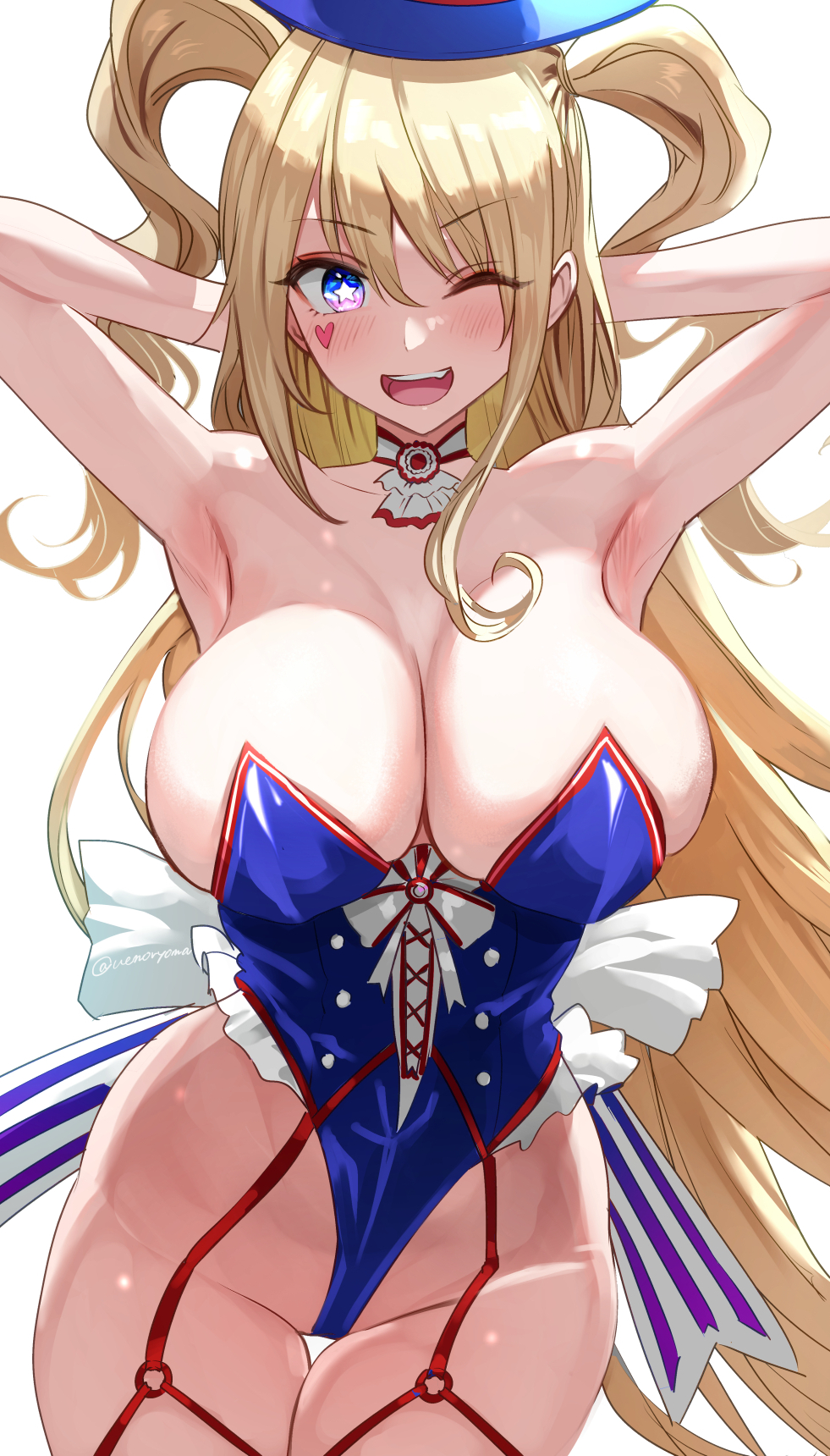 1girls azur_lane blonde_hair blue_eyes bunny_ears bunny_girl bunnysuit female guam_(azur_lane) guam_(stage-setting_charmer)_(azur_lane) hat hi_res highleg_leotard leotard light-skinned_female light_skin long_hair naughty_face smile top_hat twintails uenoryoma