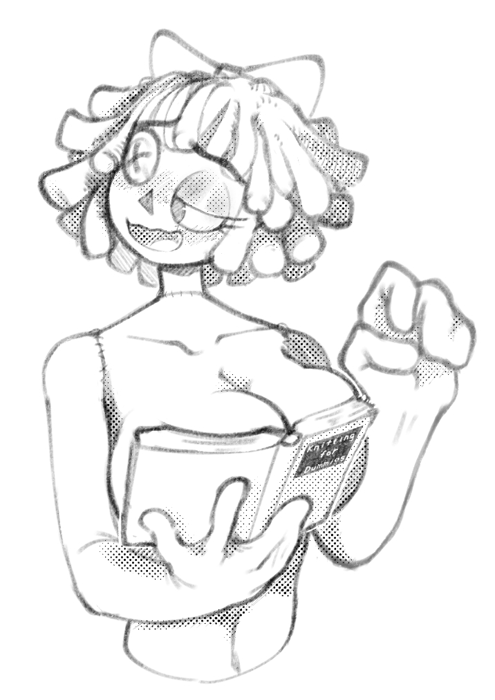 1 eye, 1girls, arm up, big breasts, book, book covering breasts, bow, breasts, bust, clavicle, cleavage, collarbone, doll, female, female only, for dummies, glitch productions, guma, holding object, improvised clothing, knitting, looking back, makeup, naked, naked female, navel, neck stitches, no color, nsfw version, nude, nude female, porn, rag doll, rag doll (toy), ragatha (the amazing digital circus), shaded, solo, stitch (sewing), stitched, stitches, strange eyes, the amazing digital circus, topless, wavy mouth