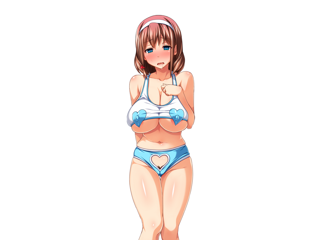 1girls blush cleavage drool empty_eyes female_pubic_hair game_cg head_band heart_bra heart_cutout heart_panties heart_shaped_nipple_covers hinomoto_koharu huge_breasts kedamono-tachi_no_sumu_ie_de nipple_covers partially_visible_nipples pin-point plump pubic_cutout pubic_hair pubic_hair_peek pussy_cleavage saliva takeda_hiromitsu