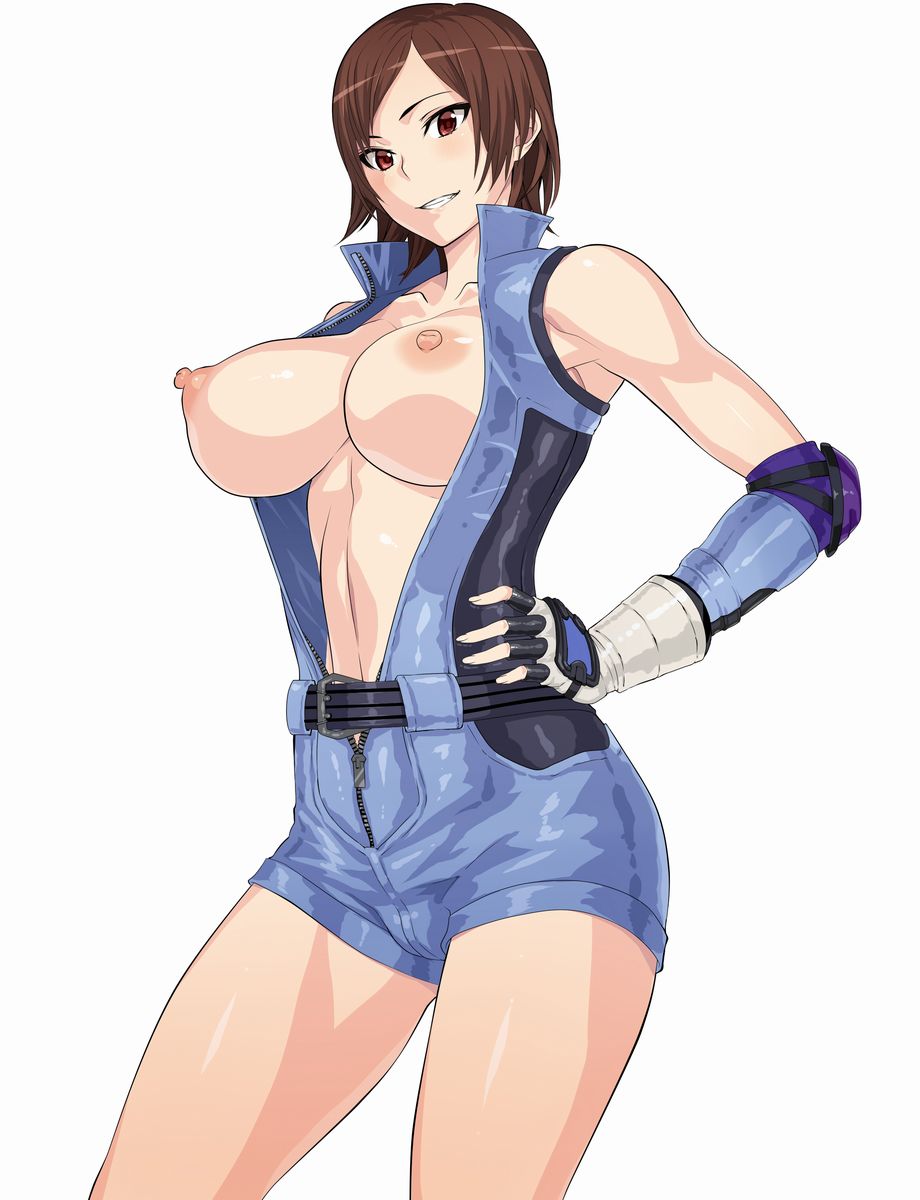 breasts, brown eyes, brown hair, female, highres, kazama asuka, large breasts, looking at viewer, namco, no bra, solo, tekken, tetsuo (tetuo1129)
