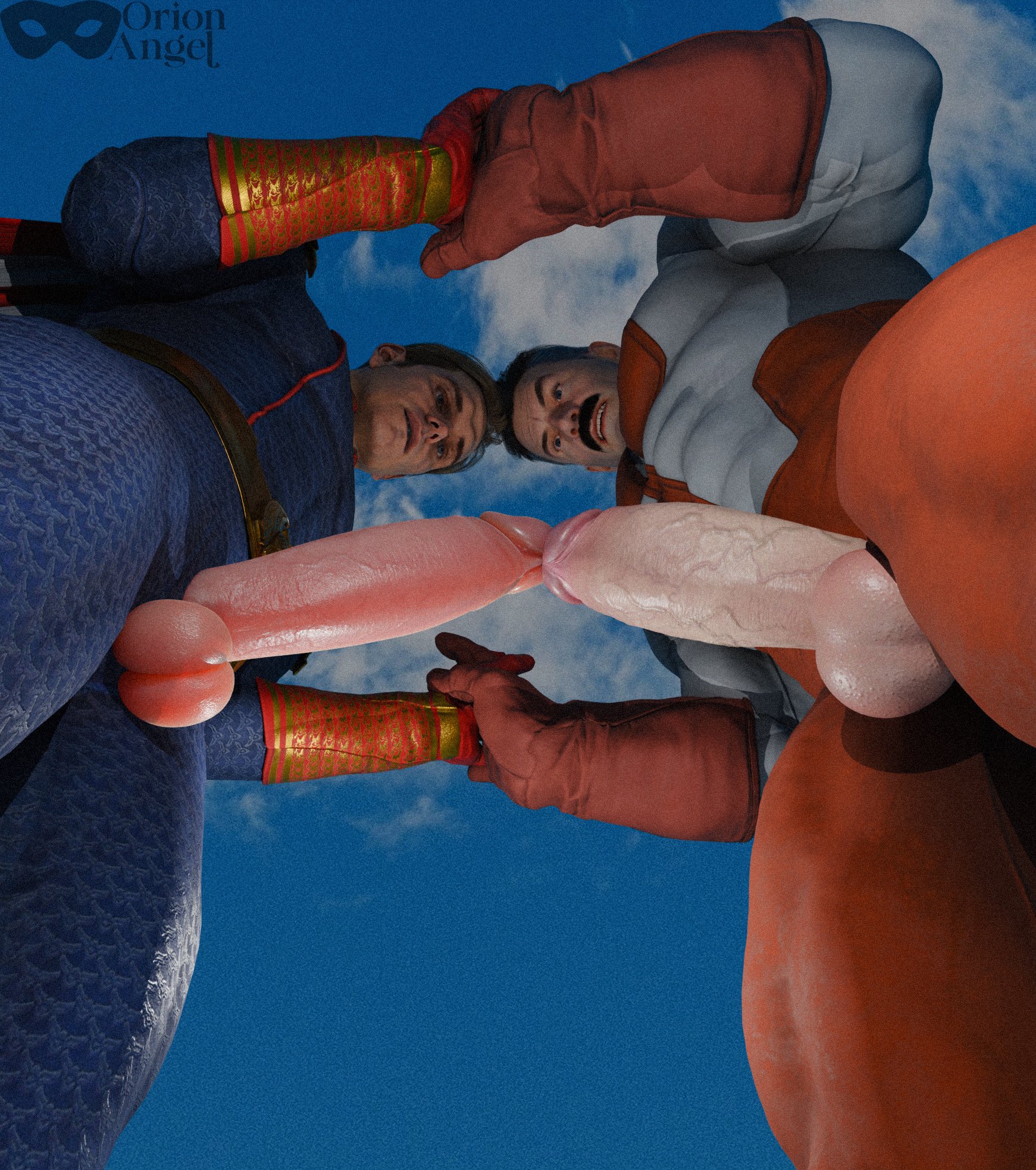 2boys, 3d, 3d (artwork), cape, clothed, clothed male clothed male, dick out, dick out of pants, dicks touching, erect, erect cock, erect dick, erect penis, erection, gloves, holding hands, homelander, invincible, invincible (comics), invincible (tv series), looking at another, looking at another's genitalia, looking at another's penis, looking at partner, male, male only, male/male, nolan grayson, omni-man, orionangel7, penis, the boys, the boys (series), veins on cock, veins on dick, veins on penis, veiny cock, veiny dick, veiny penis