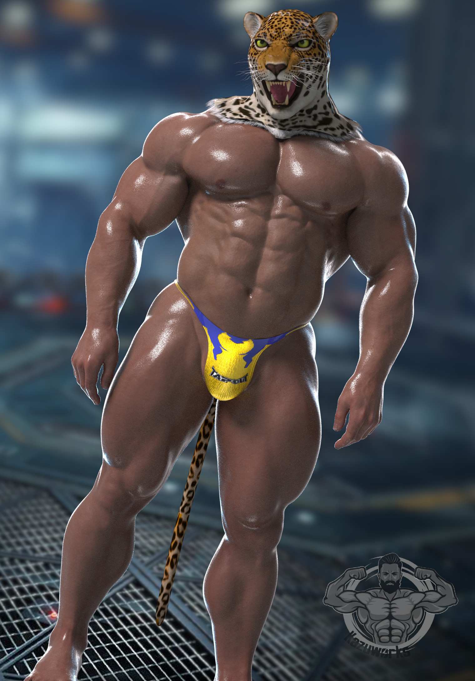 bandai namco, beefy, jaguar mask, jaguar tail, kazuworks, king (tekken), male, male only, muscles, muscular, muscular male, skimpy underwear, tekken, tekken 8, thong