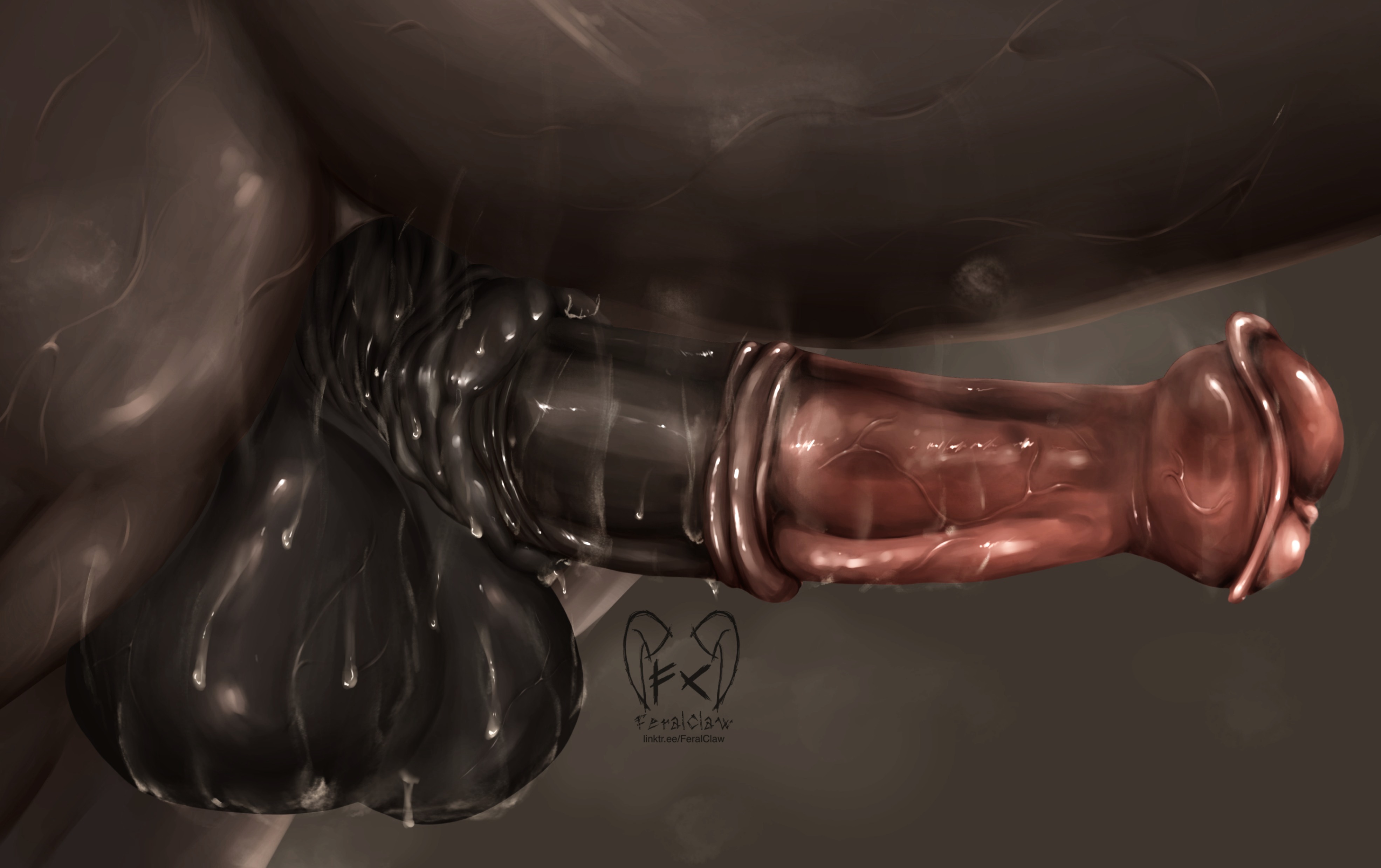 absurd res, anatomically correct, anatomically correct genitalia, anatomically correct penis, animal genitalia, animal penis, balls, big balls, big flare, big penis, bodily fluids, brown body, brown fur, close-up, digital media (artwork), equid, equine, equine genitalia, equine penis, erection, excessive musk, feral, feralclaw, flared penis, fur, genital fluids, genital shot, genitals, hi res, horse, male, male feral, male/male, mammal, medial ring, muscles, musk, musk clouds, musky balls, musky penis, nude, penile, penis, penis shot, quadruped, realistic feral, shaded, simple background, solo, sweat, sweatdrop, vein, veiny balls, veiny muscles, veiny penis, widescreen