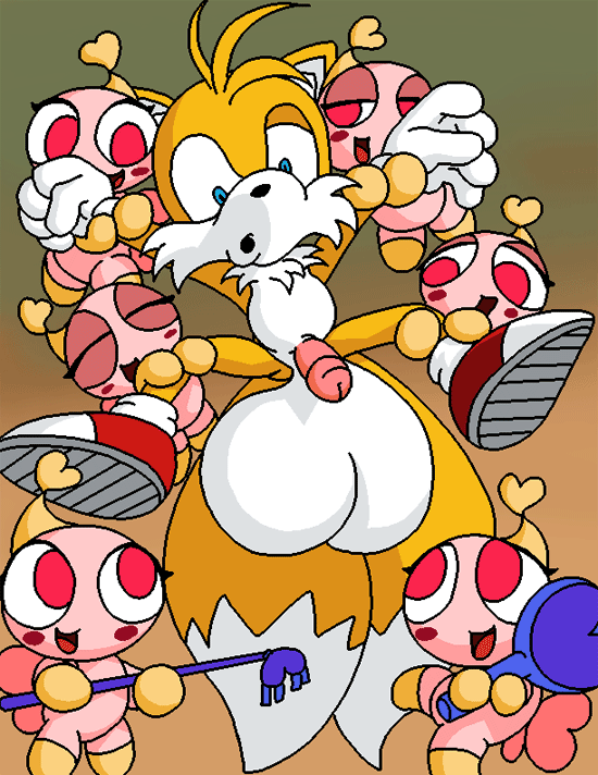 2014 animated anthro balls canine chao_(sonic) cock_and_ball_torture dboy erection female fox fur furry_tail hammer huge_balls male mammal multi_tail penis sega sonic_(series) tail tails tails_the_fox