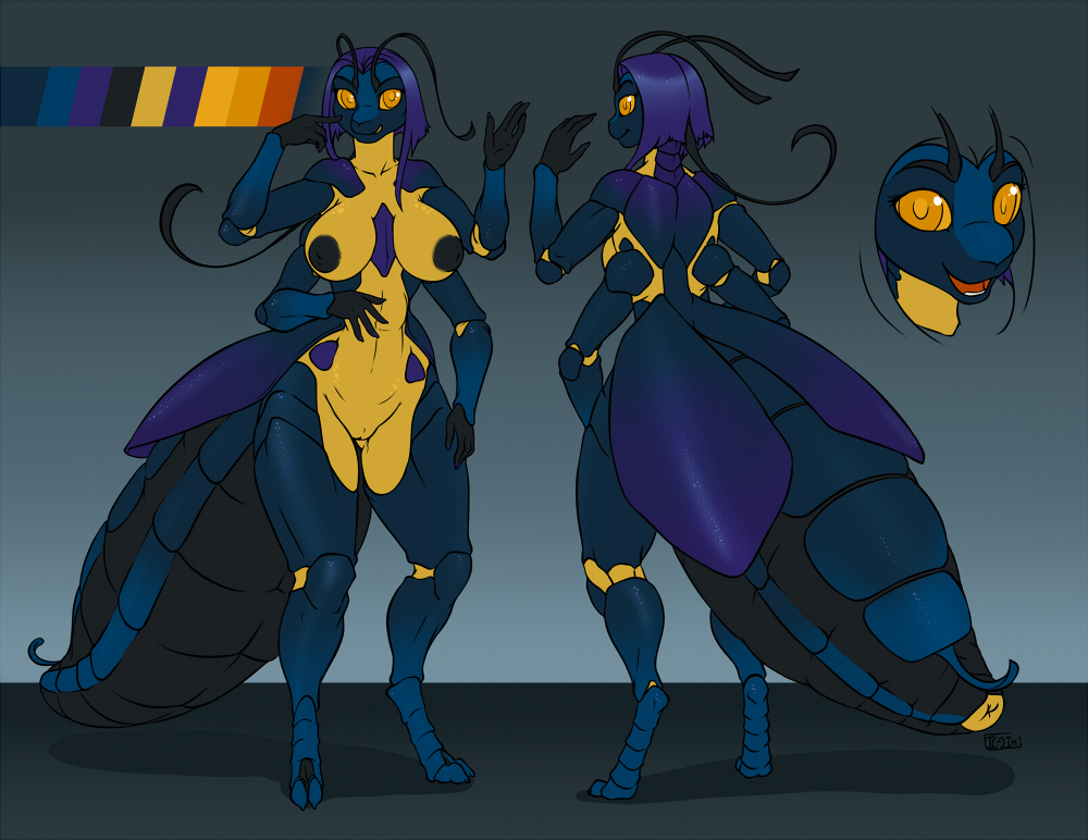abdomen amber_eyes anthro arthropod big_breasts breasts digitigrade female iggi insects model_sheet multi_arm multi_limb nude ovipositor pussy solo wide_hips