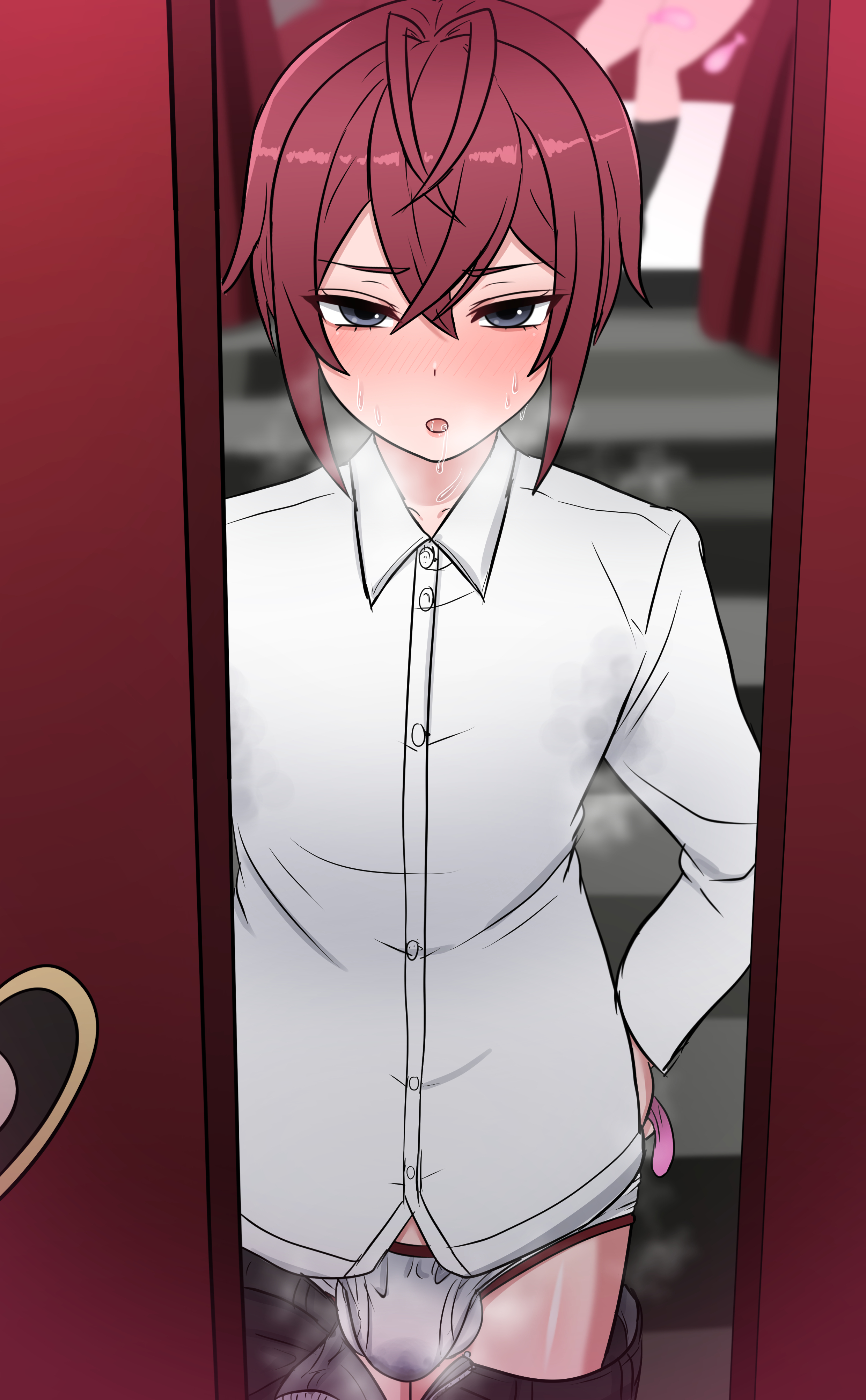 (nazuhyo), after sex, armpit sweat, briefs, bulge, condom, cum through clothes, femboy, femboy only, filled condom, gay, male, male only, male/male, musk, riddle rosehearts, stained clothes, stained underwear, steam, sweaty, sweaty armpits, sweaty genitalia, twisted wonderland, underwear, used condom, yaoi