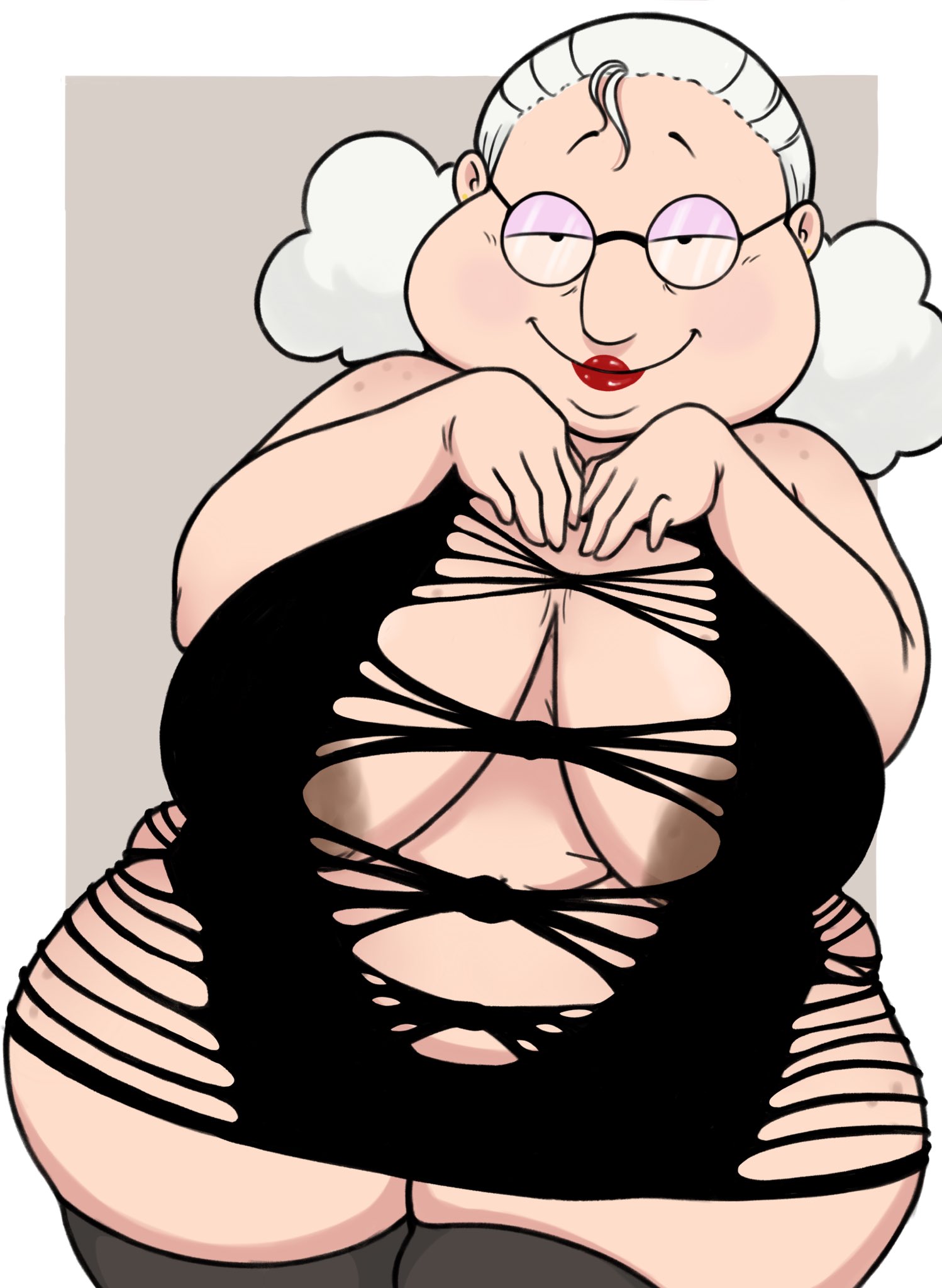 1girls, big breasts, breasts, cartoon network, courage the cowardly dog, disastrouspanda, dress, female, female focus, female only, gilf, glasses, huge breasts, light skin, lipstick, looking at viewer, mature female, muriel bagge, no bra, no panties, no underwear, older female, red lipstick, revealing clothes, seductive, seductive eyes, seductive look, seductive smile, voluptuous, voluptuous female, white hair, wide hips
