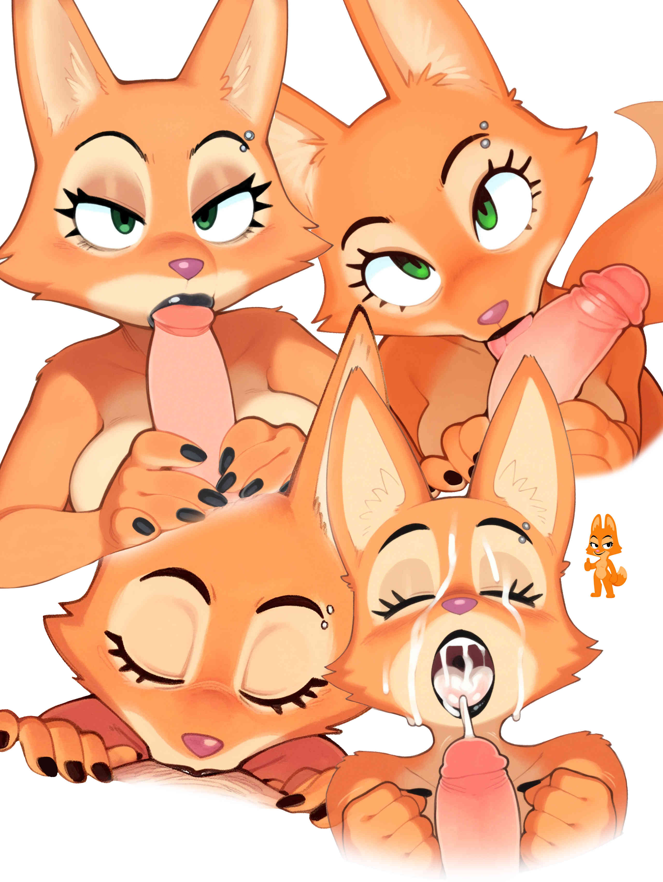 absurd res, ai generated, anthro, anthro penetrated, bedroom eyes, black lips, bodily fluids, breasts, canid, canine, chibi, closed eyes, cum, cum in mouth, cum inside, cum on face, cum on tongue, cumshot, deep throat, diane foxington, disembodied penis, duo, ejaculation, erection, eyebrows, eyelashes, fellatio, female, female focus, female on human, female penetrated, fingers, first person view, foreskin, fox, fur, furry, genital fluids, genitals, gesture, green eyes, hi res, human, human on anthro, human penetrating, human penetrating anthro, human penetrating female, humanoid genitalia, humanoid penis, interspecies, licking, licking tip, lips, looking at viewer, male, male on anthro, male penetrating, male penetrating anthro, male penetrating female, male/female, mammal, narrowed eyes, nude, open mouth, oral, oral invitation, oral penetration, orange body, orange fur, orgasm, penetration, penile, penile penetration, penis, penis in mouth, penis lick, penis worship, retracted foreskin, seductive, sex, simple background, solo focus, the bad guys, thumbs up, tongue, tongue out, uncircumcised, white background