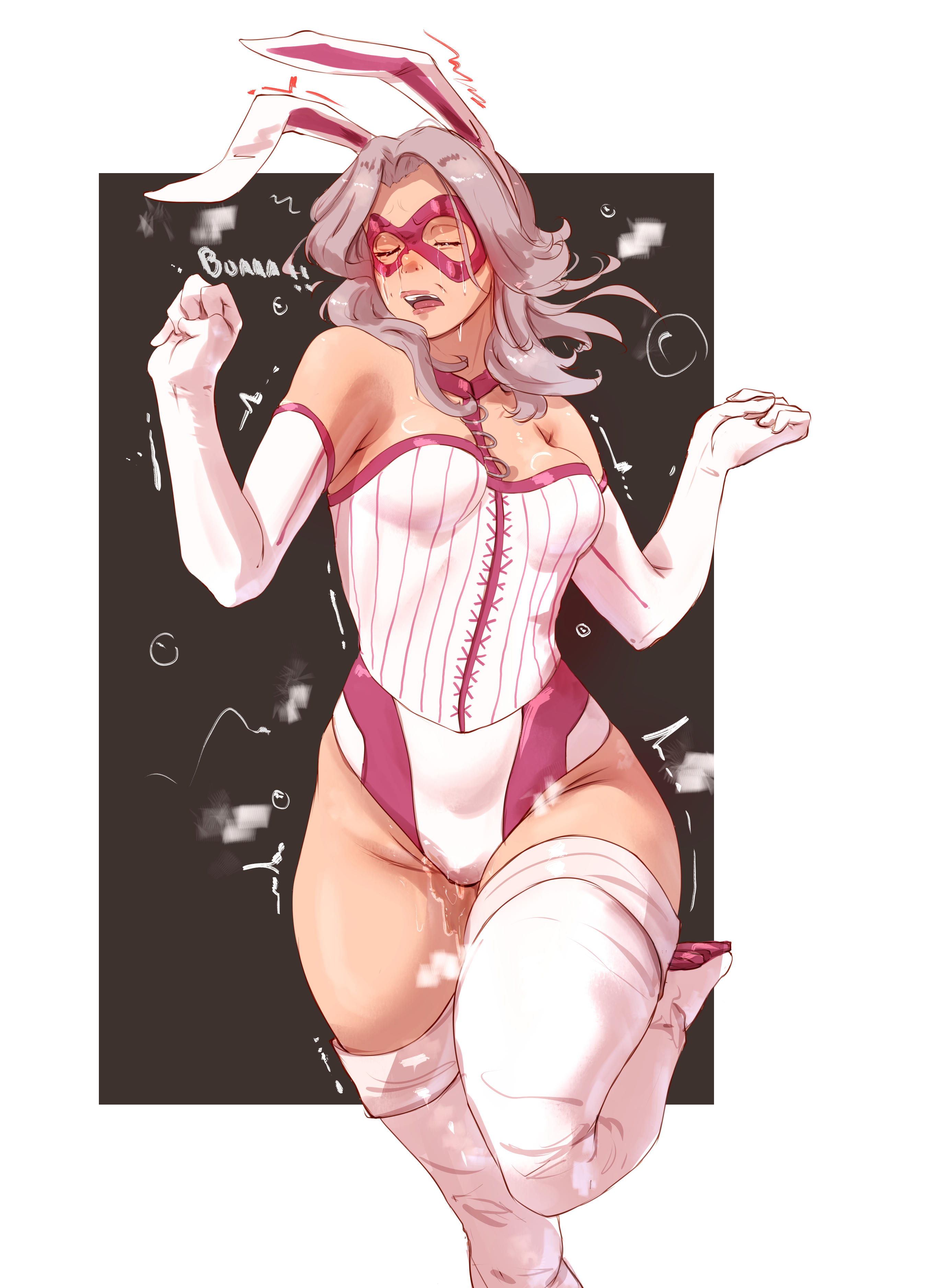 bare shoulders, bare thighs, boots, breasts, bunny ears, bunny girl, clothed, clothed female, collar, commission, corset, crying, dc, dc comics, dcu, elbow gloves, embarrassed, embarrassed female, female, footwear, furan sonoda, gloves, leotard, mask, masked, masked female, medium breasts, omorashi, open mouth, peacemaker (tv series), peeing, peeing self, potty dance, pussy, running, sad, silver hair, standing pee, superheroine, thigh boots, thighhigh boots, thighs, trembling, urination, urine, wet, wet clothes, wet pussy, wetting, wetting self, white rabbit (dc)