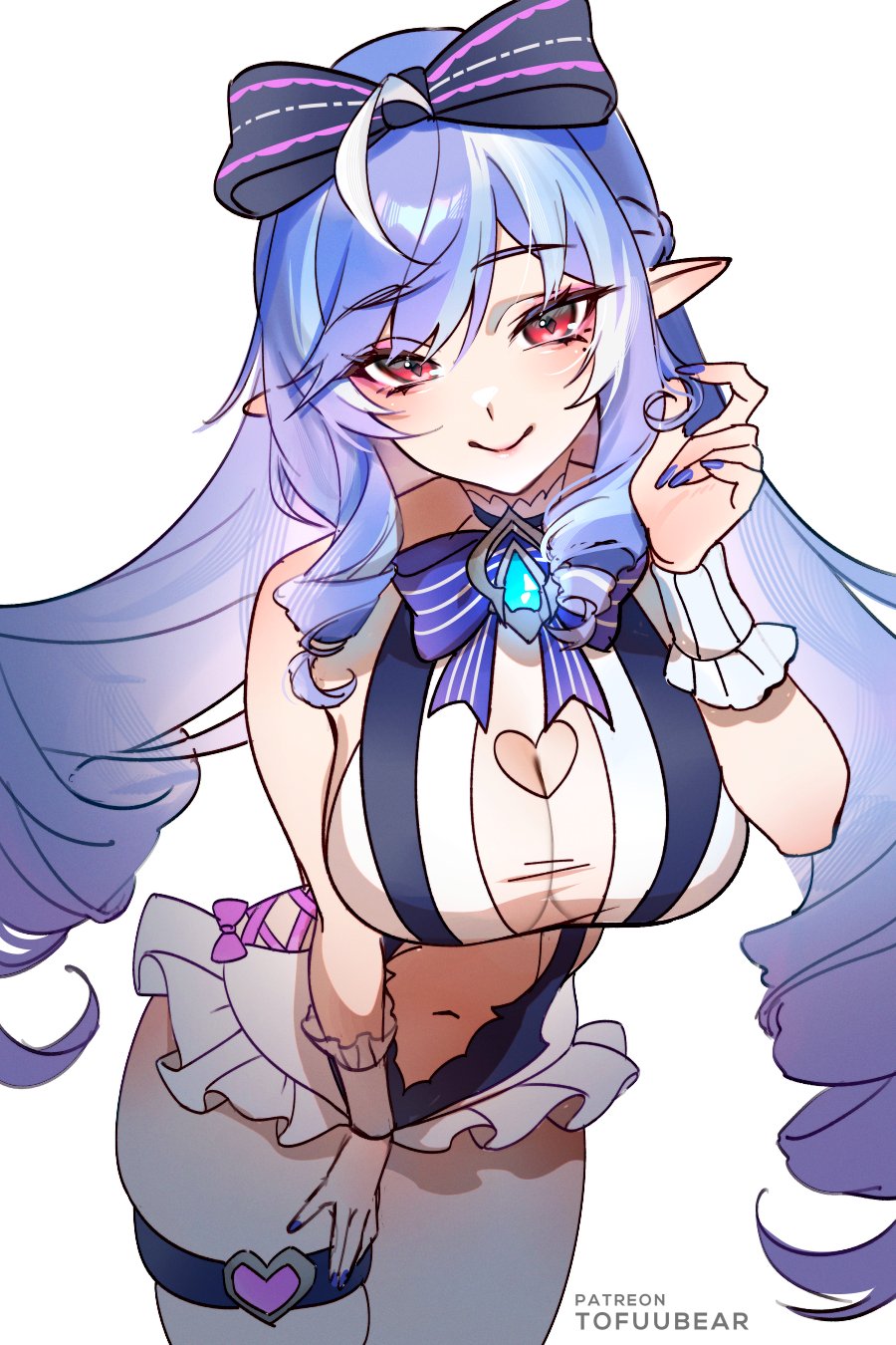 1girls, breasts, exposed breasts, female, hoyoverse, legs, long hair, mihoyo, official alternate costume, purple hair, red eyes, swimsuit, tofuubear, vivian banshee, vivian banshee (iris of the shore), white swimsuit, zenless zone zero
