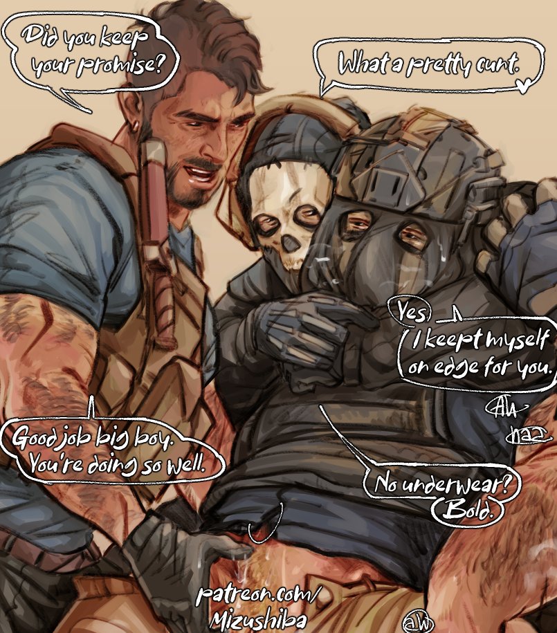 call of duty, call of duty modern warfare 2 (2022), edging, ghost (modern warfare 2), john mactavish, könig, konig, male, male only, military, mizushiba, night shiba, praise, simon riley, soap (modern warfare 2), threesome, transgender male, yaoi