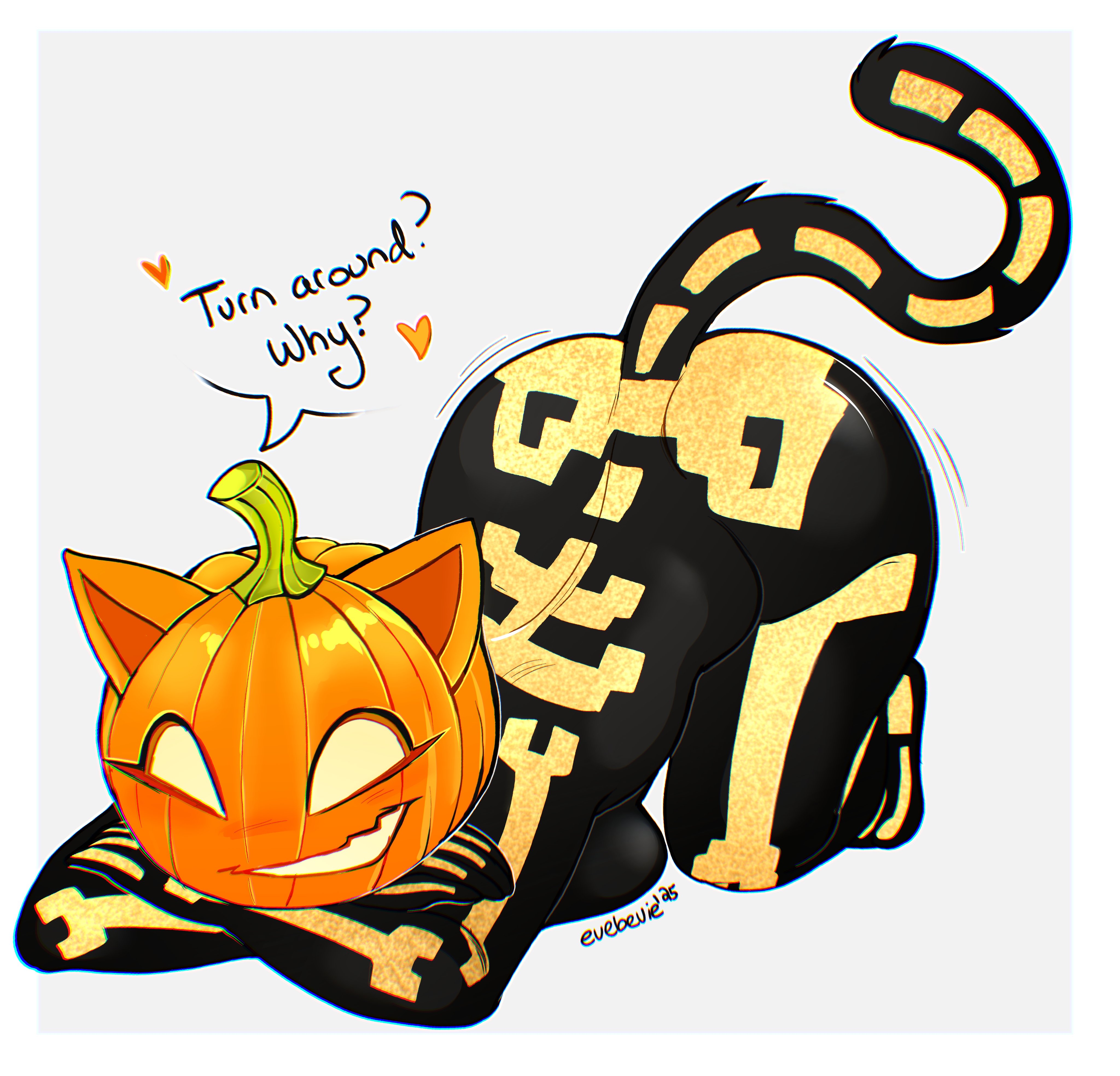 2025, ass, ass focus, ass up, cat ears, cat tail, clothed, clothing, epic games, evebevie, face down ass up, female, fortnite, fortnite: battle royale, halloween, hi res, holidays, pumpkin, pumpkin head, simple background, smile, spice (fortnite), tail, thick thighs, thighs, white background