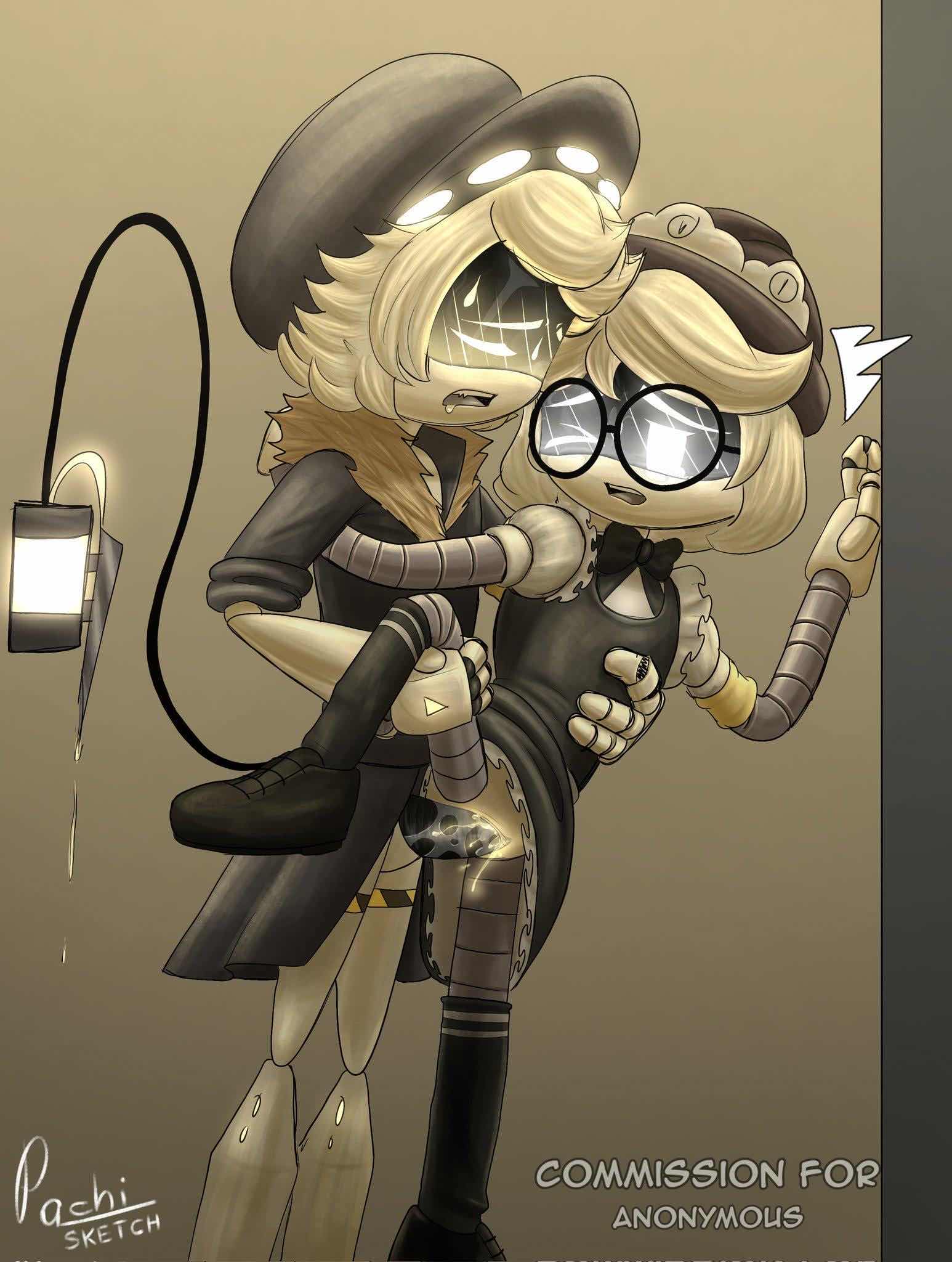 1boy, 1girls, accurate art style, disassembly drone, envy (murder drones), female, glitch productions, male, male/female, murder drones, n (murder drones), pachinsfw, robot, robot boy, robot girl, robot humanoid, v (murder drones), v worker drone, white body, worker drone