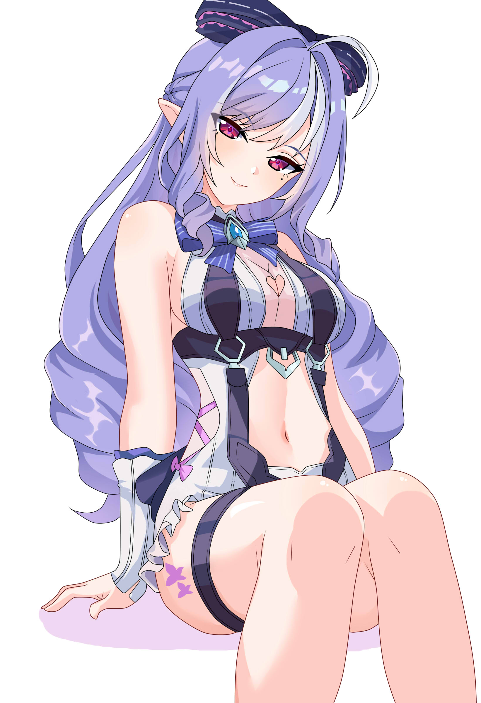 1girls, breasts, exposed breasts, female, hoyoverse, legs, long hair, mihoyo, official alternate costume, purple hair, red eyes, swimsuit, vivian banshee, vivian banshee (iris of the shore), white swimsuit, zenless zone zero