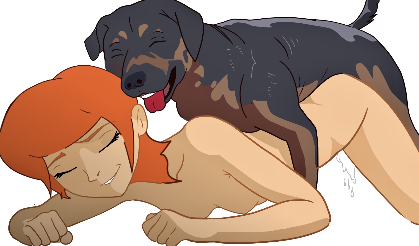 2d, all fours, ambiguous penetration, bangs, ben 10, biting lip, breasts, canine, canine on human, closed eyes, doggy style, domestic dog, eyeliner, female, female on feral, femsub, feral, feral on female, feral on human, feral penetrating, feral penetrating human, from behind, gwen tennyson, human, human female, human on feral, human penetrated, kirimia, light skin, light-skinned female, male, mascara, orange hair, penetration, pussy, pussy juice, red hair, sex, skinny, slim waist, small breasts, submissive female, submissive human, wet pussy, zoophilia