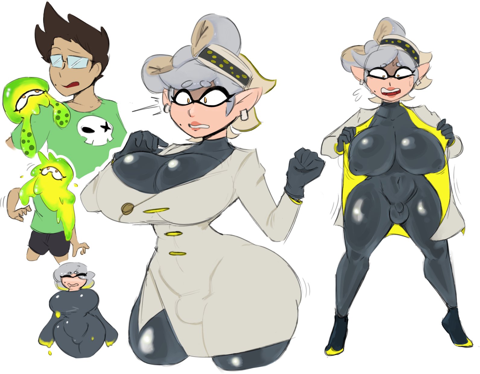 big ass, big breasts, bodysuit, breasts, bulge, bulge through clothing, casual nudity, character tf, cleavage, clothed, dunnhierdraws, female, goo transformation, huge ass, huge breasts, male, male to futa, marie (alterna), marie (splatoon), nintendo, nipples visible through clothing, no bra, no underwear, skin tight, skin tight suit, splatoon, splatoon (series), splatoon 3, splatoon 3: return of the mammalians, transformation