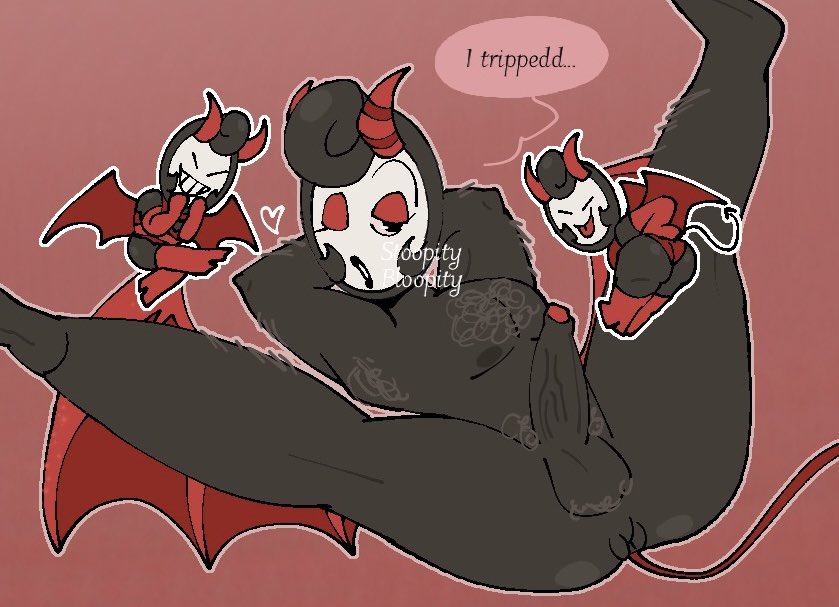 2littleevilglistens, crimson imp glisten, dandy's world, devil outfit, erection, glisten (dandy's world), hairy, hairy male, male, one eye closed, pokerjokerful, spread legs