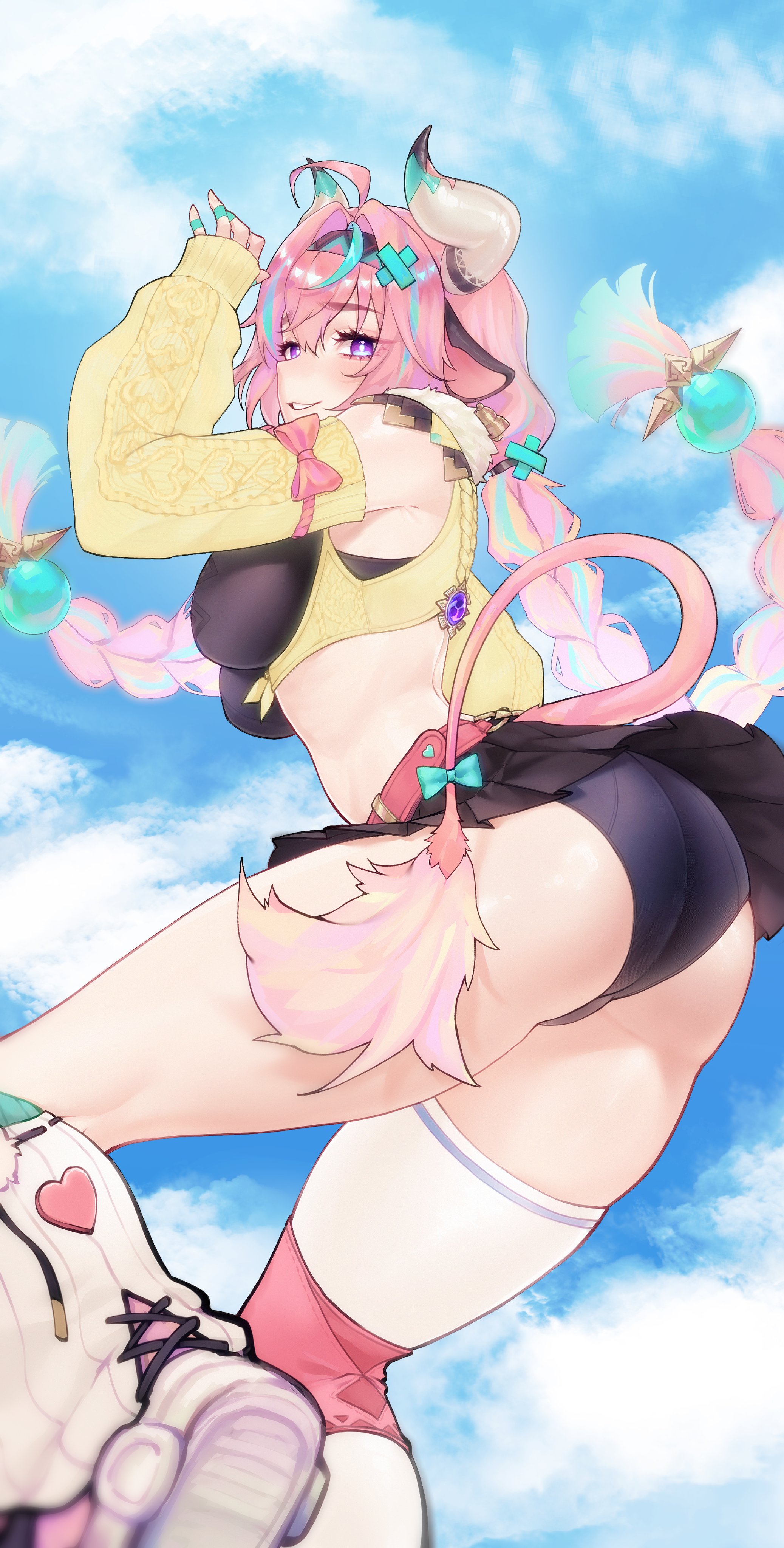 ass focus, butt shot, chubby female, cowgirl, female, genshin impact, hoyoverse, kemonomimi, looking at viewer, mihoyo, sexy pose, varesa (genshin impact), voluptuous