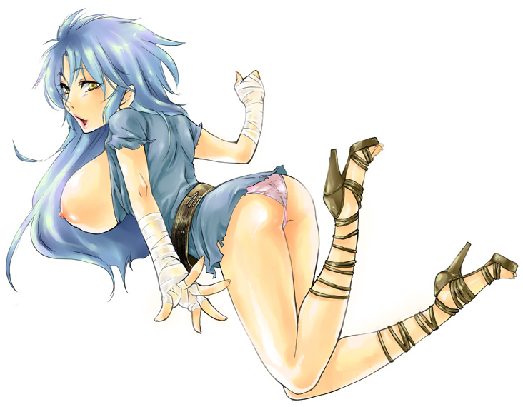 1girls ass blue_hair breasts female gemini_kanon large_breasts long_hair mariners nipples panties rule_63 sabano saint_seiya sandals shounen_jump