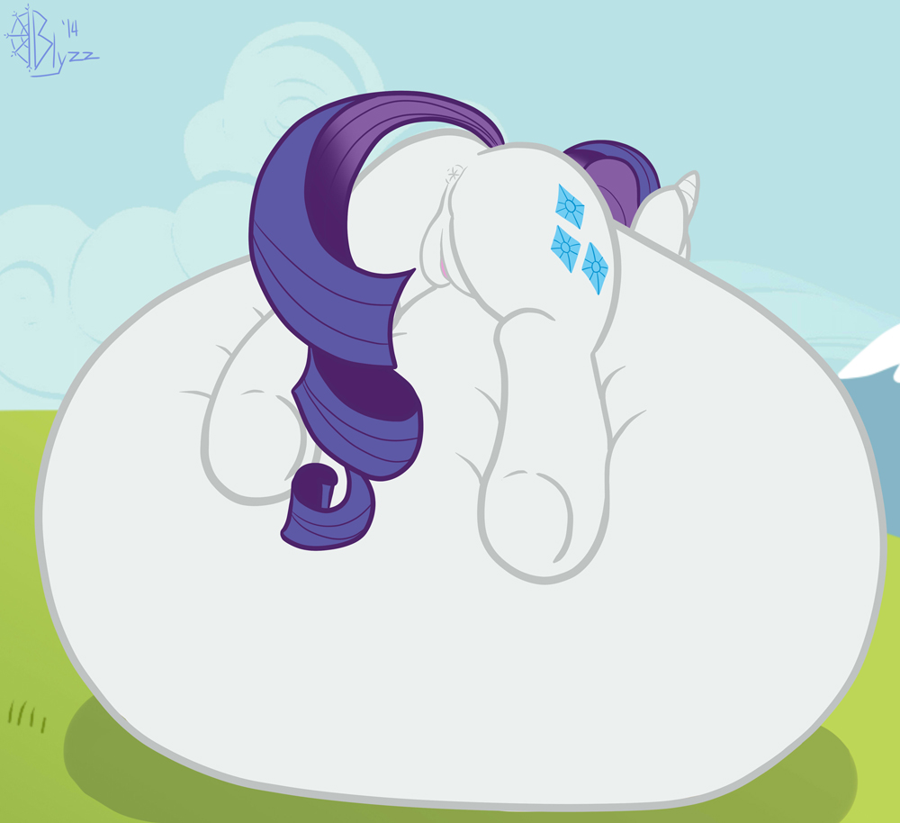 2014 anus ass belly_expansion blyzzarde cutie_mark equine female friendship_is_magic fur horn horse inflation mammal my_little_pony pony pussy rarity_(mlp) solo straight_hair unicorn white_fur