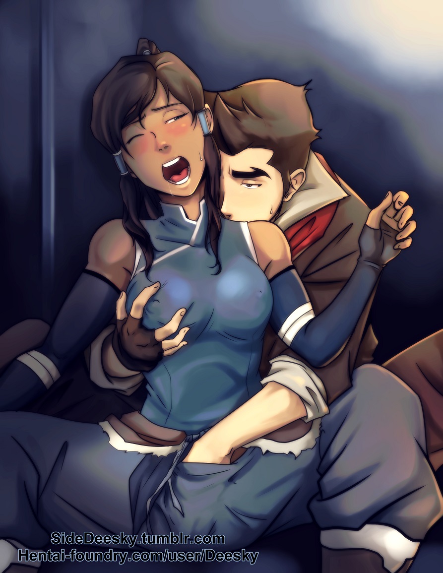 1boy 1girls avatar_legends avatar_the_last_airbender black_hair blue_eyes blush breast_grab brown_eyes brown_hair clothing dark-skinned_female dark_skin deesky elbow_gloves erect_nipples erect_nipples_under_clothes female fingering grope human interracial korra mako male male/female medium_breasts one_eye_closed smooth_skin straight the_avatar the_legend_of_korra water_tribe