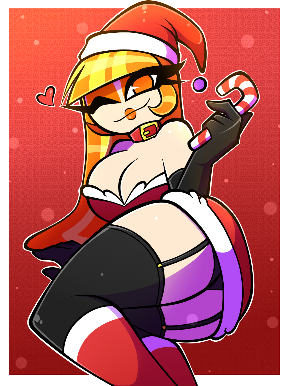 amanda (nelljoestar), blonde, choker, christmas, nelljoestar, orange lipstick, original, original character, tagme, thick thighs, thighhighs