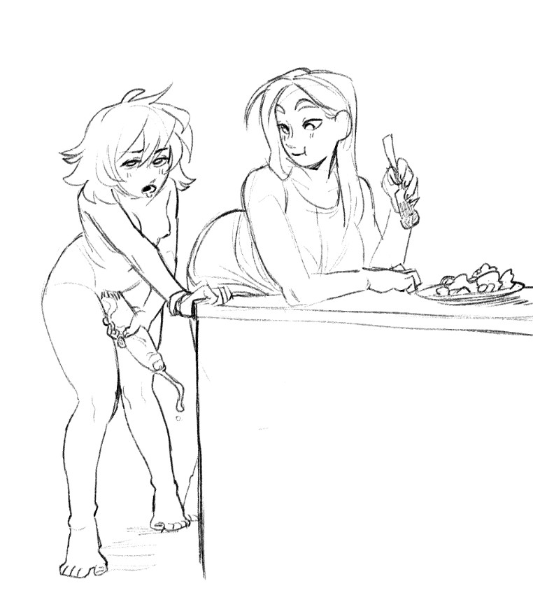 1futa, 1girls, 2d, age difference, being watched, big penis, casual, casual exposure, casual incest, casual nudity, casual sex, catgrrrlriot, clothed female, clothed female nude futa, completely nude, daughter, eating, erin (catgrrrlriot), female, futanari, huge cock, hung, hung futa, hung transfem, imminent incest, implied incest, incest, intersex, large penis, long hair, looking pleasured, maddie (catgrrrlriot), massive penis, milf, monochrome, mother, mother and daughter, nude, nude futa, older female, original character, parent, parent and child, penis, precum, pubic hair, shaggy hair, shoulder length hair, simple background, sketch, trans woman, transfem, younger futa