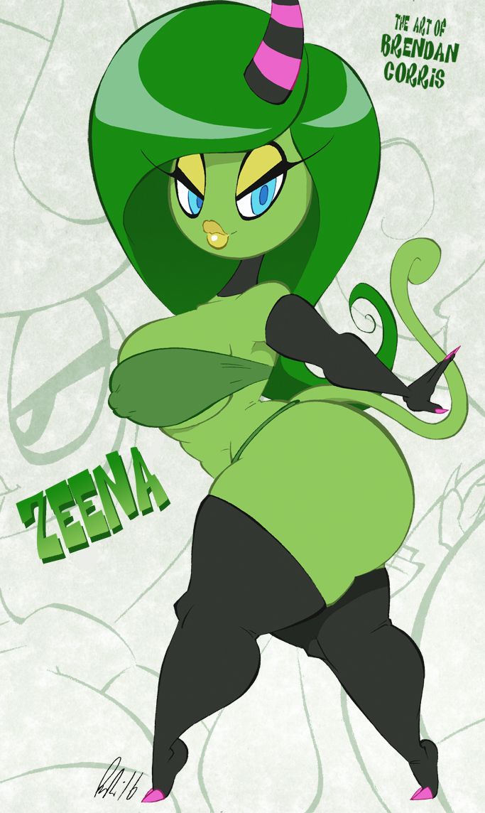 2016, 2d, ass, bcdickchix, bcfuta, big ass, big breasts, big hair, big hips, big lips, black eyeliner, black skin, blue eyes, breasts, brendancorris, deadly six, eyelashes, eyeliner, female, green hair, green skin, green tail, horn, huge ass, huge lips, long hair, multicolored body, painted nails, pink fingernails, sega, sideboob, small waist, sonic (series), sonic lost world, sonic the hedgehog (series), striped body, tail, thick thighs, zeena, zeti, zeti (species)