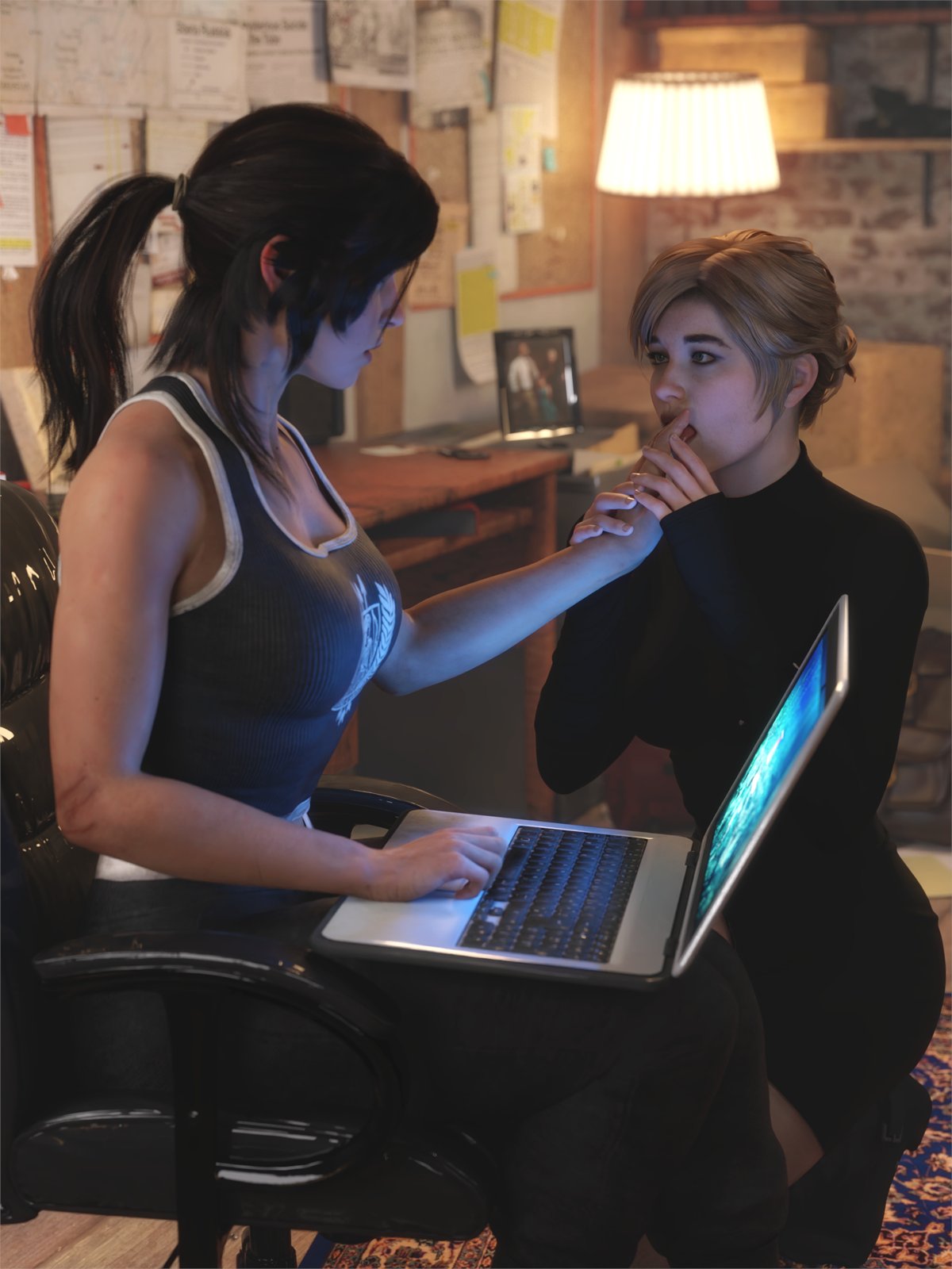2girls, 3d, ana (tomb raider), ass, big ass, big breasts, breasts, curvaceous, curvy, curvy figure, female, hips, hourglass figure, human, lara croft, lara croft (survivor), light skin, light-skinned female, mature, mature female, slim waist, thick, thick hips, thick legs, thick thighs, thighs, tomb raider, tomb raider (survivor), voluptuous, waist, wide hips, word2, yuri