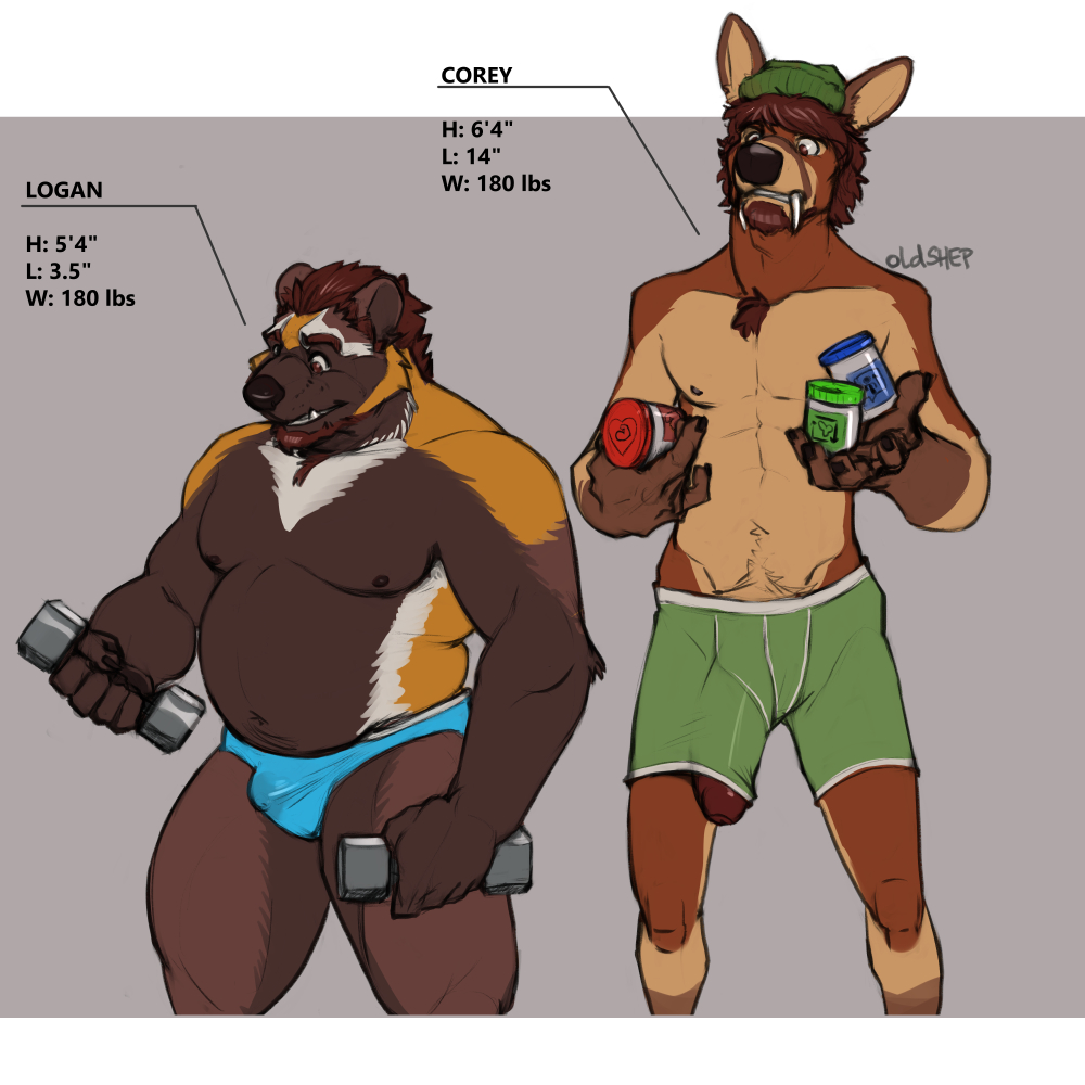 1:1 5_fingers anthro beanie beard belly big_penis biped black_nose blue_briefs blue_clothing blue_underwear bodily_fluids bottle boxer_briefs briefs briefs_only brown_beard brown_body brown_eyebrows brown_eyes brown_facial_hair brown_fur brown_hair bulge character_name claws clothed clothed_anthro clothed_male clothing container corey_seouk countershade_fur countershade_torso countershading deer digital_drawing_(artwork) digital_media_(artwork) dumbells duo exercise eyebrows facial_hair finger_claws fingers flat_colors foreskin front_view fur genital_fluids genitals gloves_(marking) green_beanie green_boxer_briefs green_clothing green_hat green_headwear green_underwear grey_background grin gulonine hair hat headgear headwear holding_bottle holding_container holding_dumbbell holding_object holding_weights humanoid_genitalia humanoid_hands humanoid_penis imperial_unit larger_anthro larger_male logan_kushner looking_down_at_another male male/male male_anthro mammal markings measurements moobs multicolored_body multicolored_fur mustelid musteline navel nipples number oldshep orange_body orange_fur overweight overweight_anthro overweight_male penis penis_poking_out penis_through_leghole portrait precum precum_through_clothing precum_through_underwear signature simple_background size_difference skinny skinny_anthro skinny_male smaller_anthro smaller_male smile standing tan_body tan_fur teeth text three-quarter_portrait three-quarter_view topless topless_anthro topless_male tusks uncircumcised underwear underwear_only water_deer weightlifting wet wet_clothing white_body white_fur wolverine workout