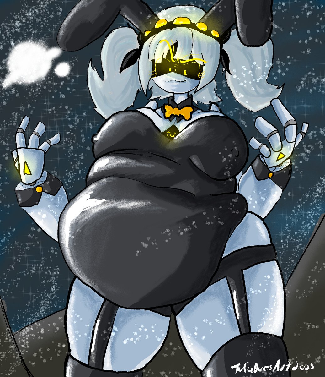 bbw belly big_belly bowtie breasts bunny_ears bunny_girl bunnysuit chubby chubby_female fat fat_belly fat_thighs fat_woman female female_only giantess glitch_productions j_(murder_drones) murder_drones robot robot_girl stomach thick thick_thighs thighs tofudoesart tummy white_hair