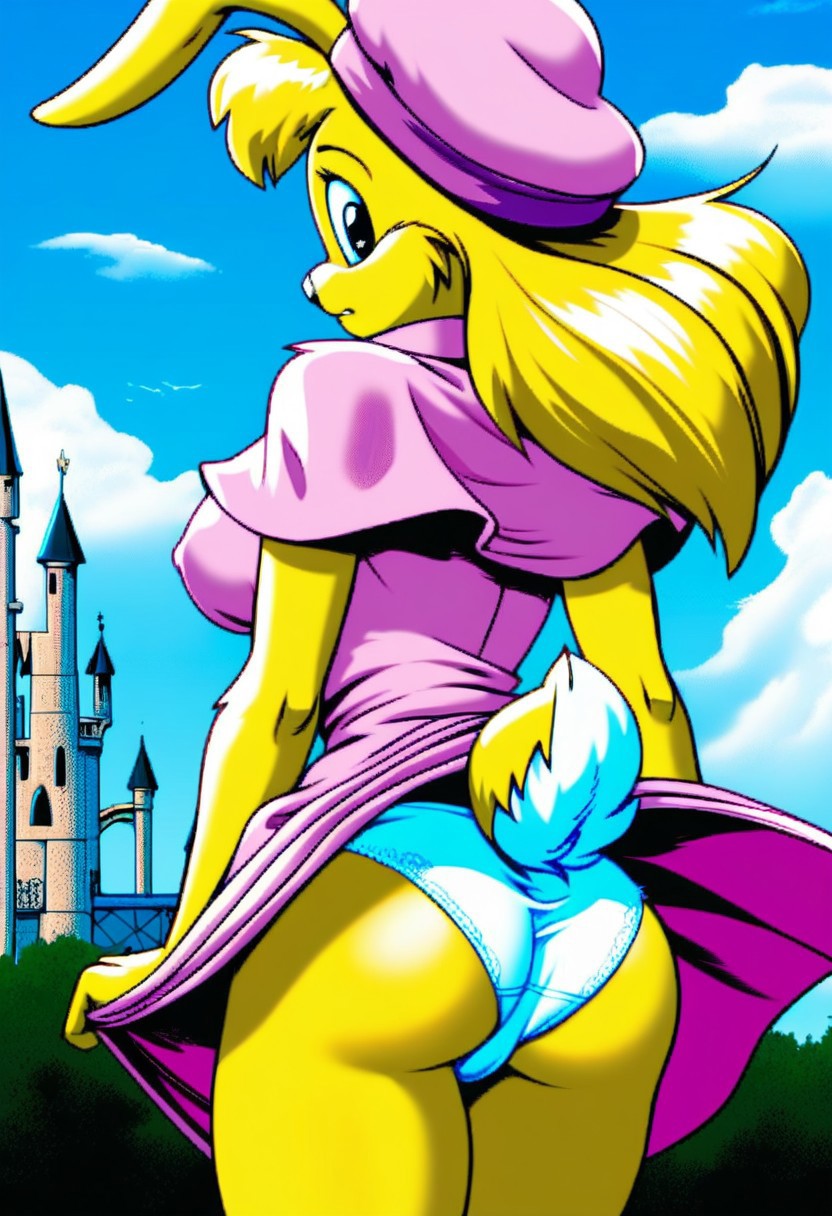 ai_generated black_eyes female furry jazz_jackrabbit_(series) lori_jackrabbit panties self_upload yellow_fur