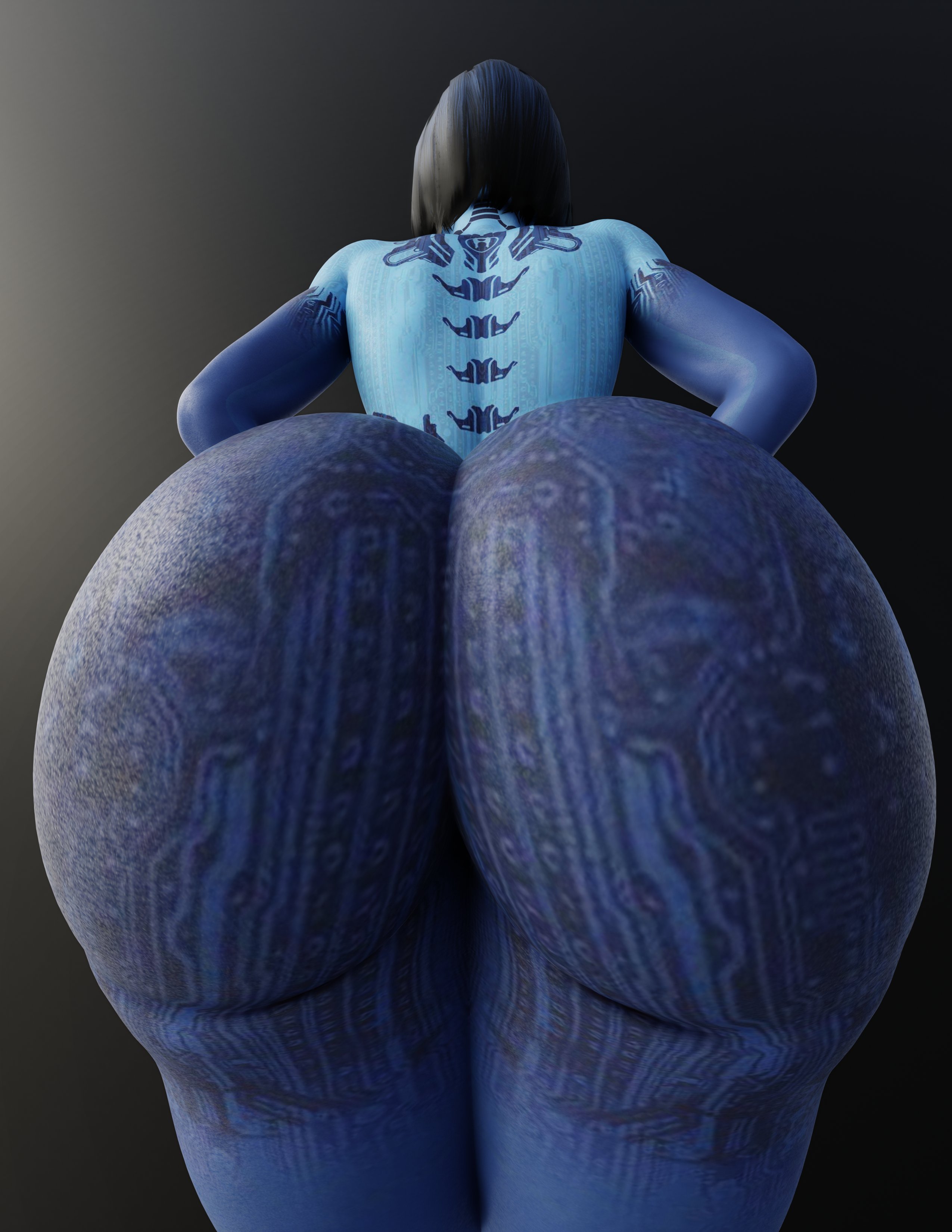 1girls, 3d, 3d (artwork), ass, ass focus, bent over, big ass, big butt, blender, blender (software), blue body, blue hair, blue skin, bob cut, cortana, cpt-flapjack, female, halo (game), halo (series), halo 4, high resolution, highres, huge ass, huge butt, lieutenant flapjack, pose, posing, presenting, presenting ass, presenting hindquarters, simple background, solo, solo female, video game character, video games