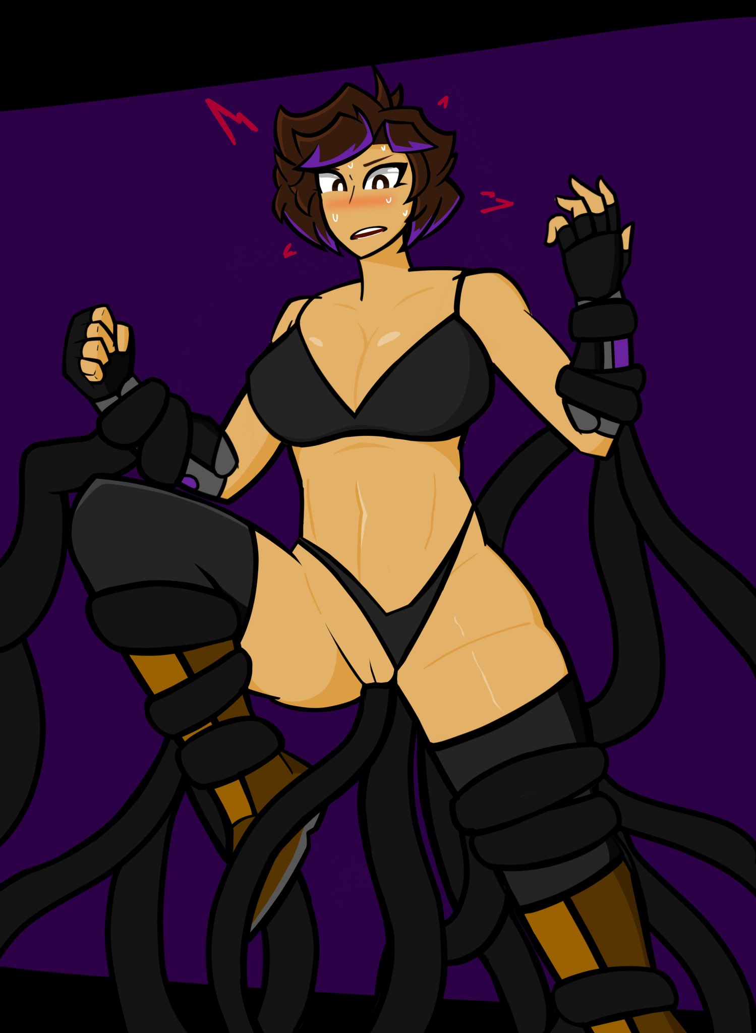 bra embarrassed exposed_clothing nude_female panties_aside short_hair tato tentacle tentacle_sex tomboy