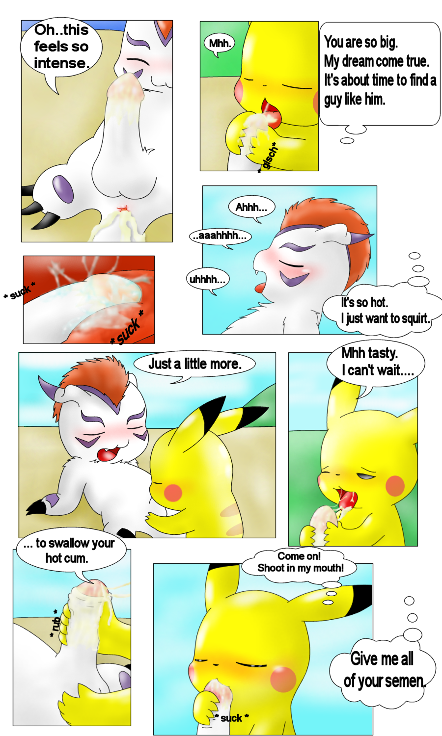 anal anus balls beach blush claws comic crossover cum curby digimon eager furry furry_only gay gomamon licking male nintendo no_humans open_mouth oral penis pikachu pokemon seaside tongue video_games