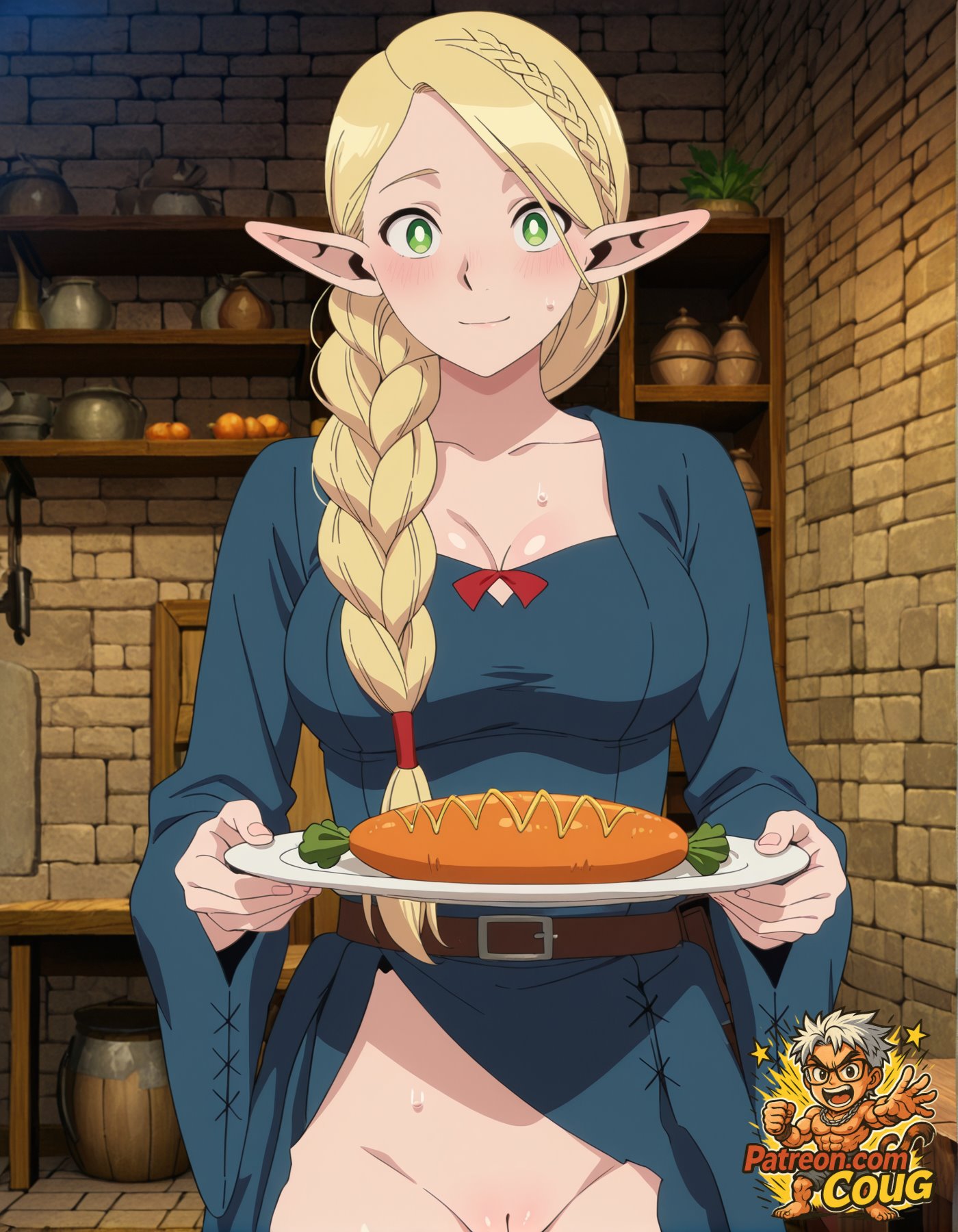 ai assisted, ai generated, coug, dungeon meshi, female, female only, marcille donato, pussy, stable diffusion