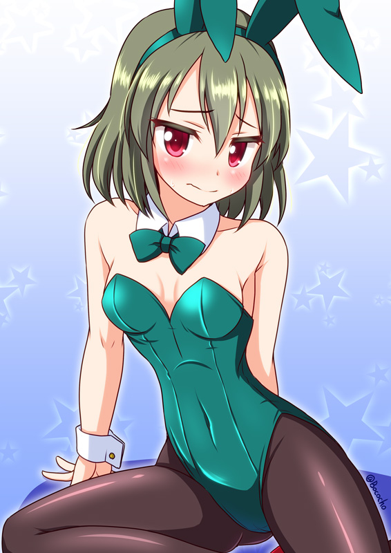 bococho bowtie breasts bunny_ears bunny_girl bunnysuit detached_collar female green_hair idolmaster nagayoshi_subaru pantyhose red_eyes wrist_cuffs