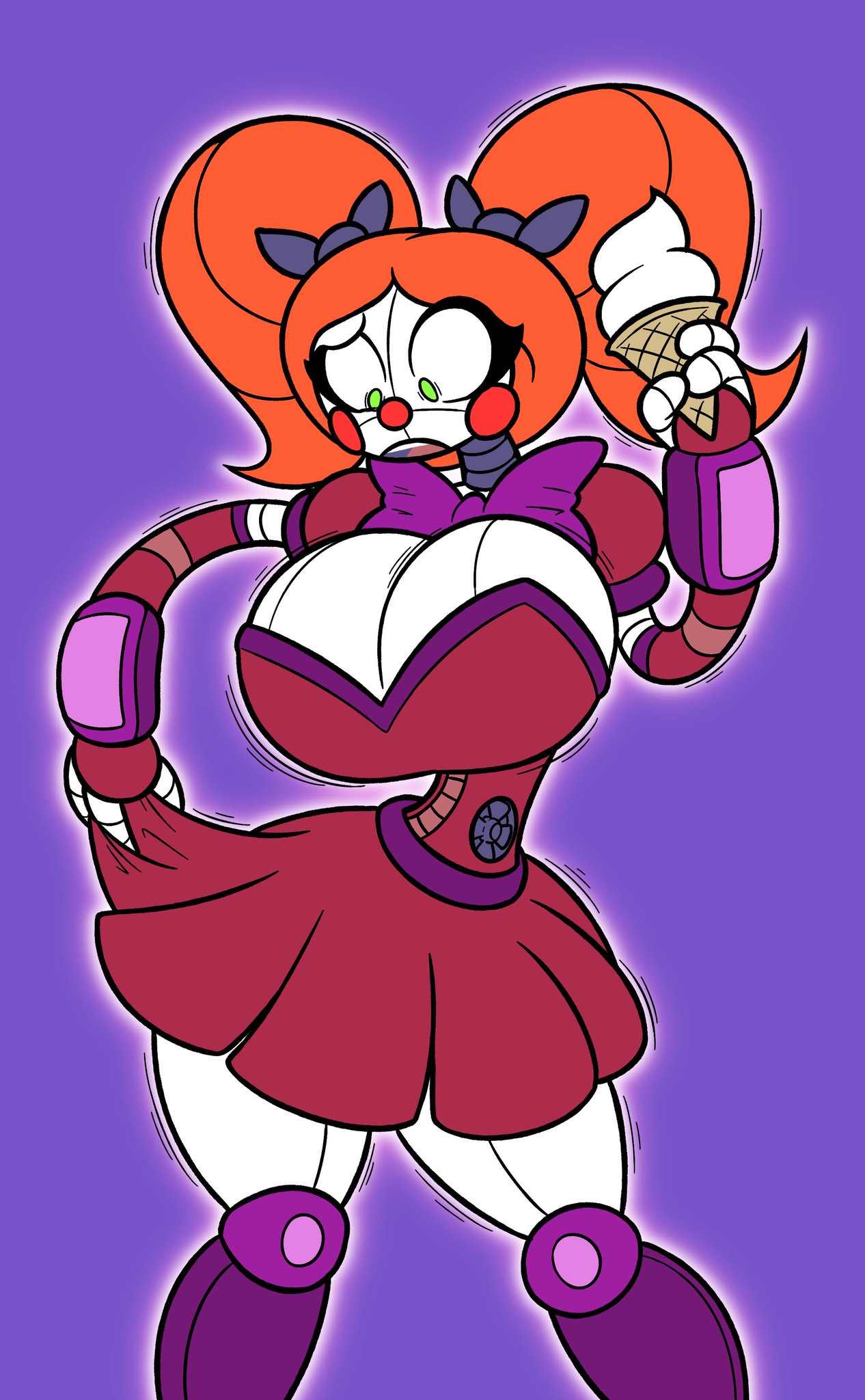 1girls after_transformation big_breasts breasts circus_baby circus_baby_(fnaf) clown_girl confused female five_nights_at_freddy's frost-lock ice_cream red_dress solo thick_thighs
