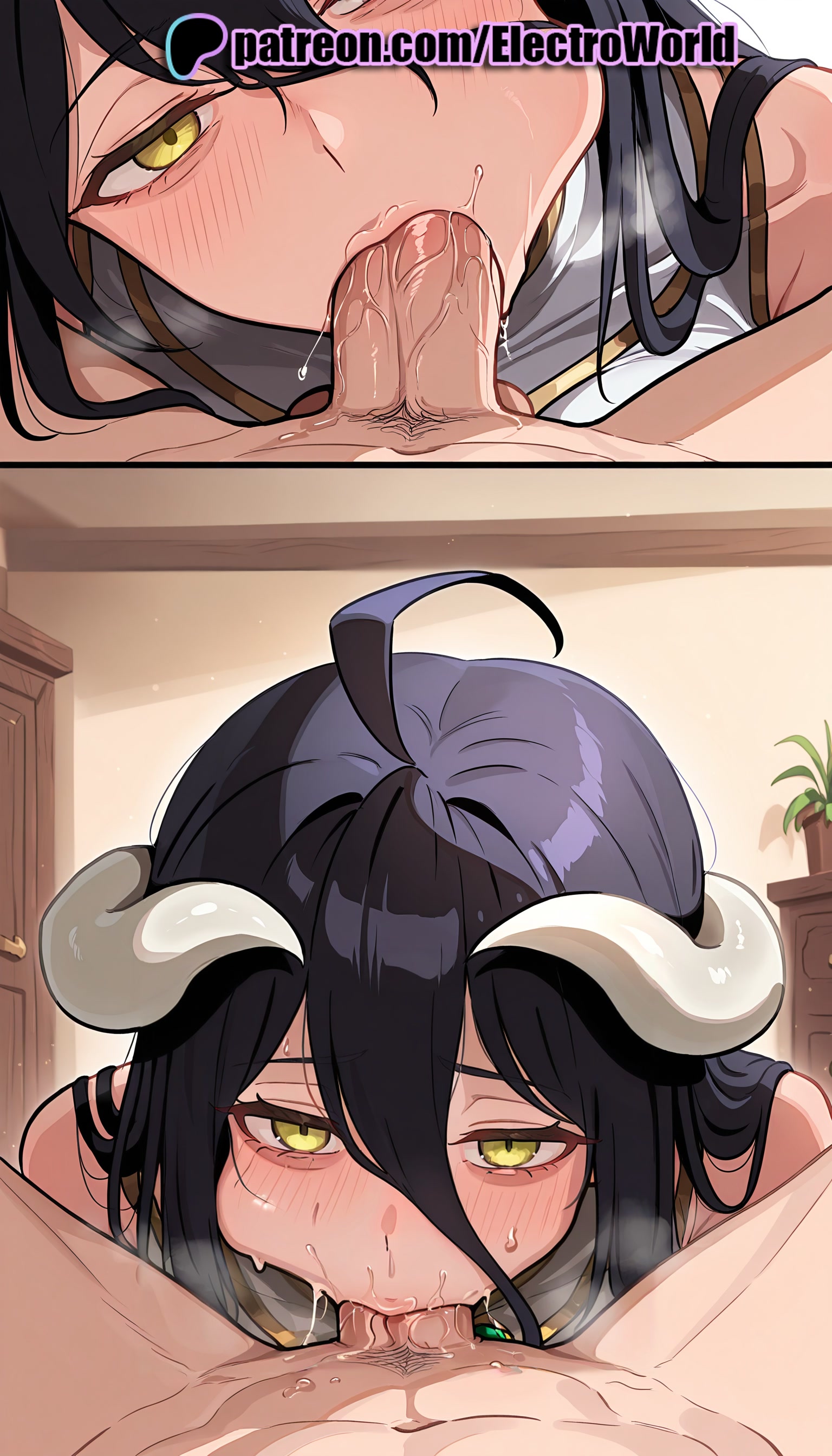 :>=, 1boy, 1girls, 2025, 2girls, ahoge, ai generated, albedo (overlord), artist name, balls, balls sucking, black hair, blowjob, blowjob face, blush, cheek bulge, cock, deepthroat, dick, electroworld, eyebrows visible through hair, fellatio, female, ffm threesome, group sex, hair between eyes, hi res, high quality, high resolution, highres, licking, long hair, male, male pubic hair, multiple fellatio, multiple females, multiple girls, nose blush, oral, oral sex, overlord (maruyama), patreon, patreon username, penis, pov, pubic hair, stable diffusion, straight, sucking, sweat, threesome, uncensored, watermark, yellow eyes