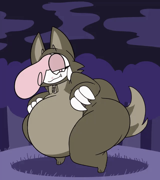 animated, anthro, belly, big belly, bovid, caprine, chikn nuggit, clothed, clothing, cofi (chikn nuggit), costume, digestion, digital media (artwork), female, furry, furry wearing fursuit, fursuit, half-closed eyes, mammal, narrowed eyes, night, overweight, sheep, short playtime, solo, the hookaloof, vore, vore belly