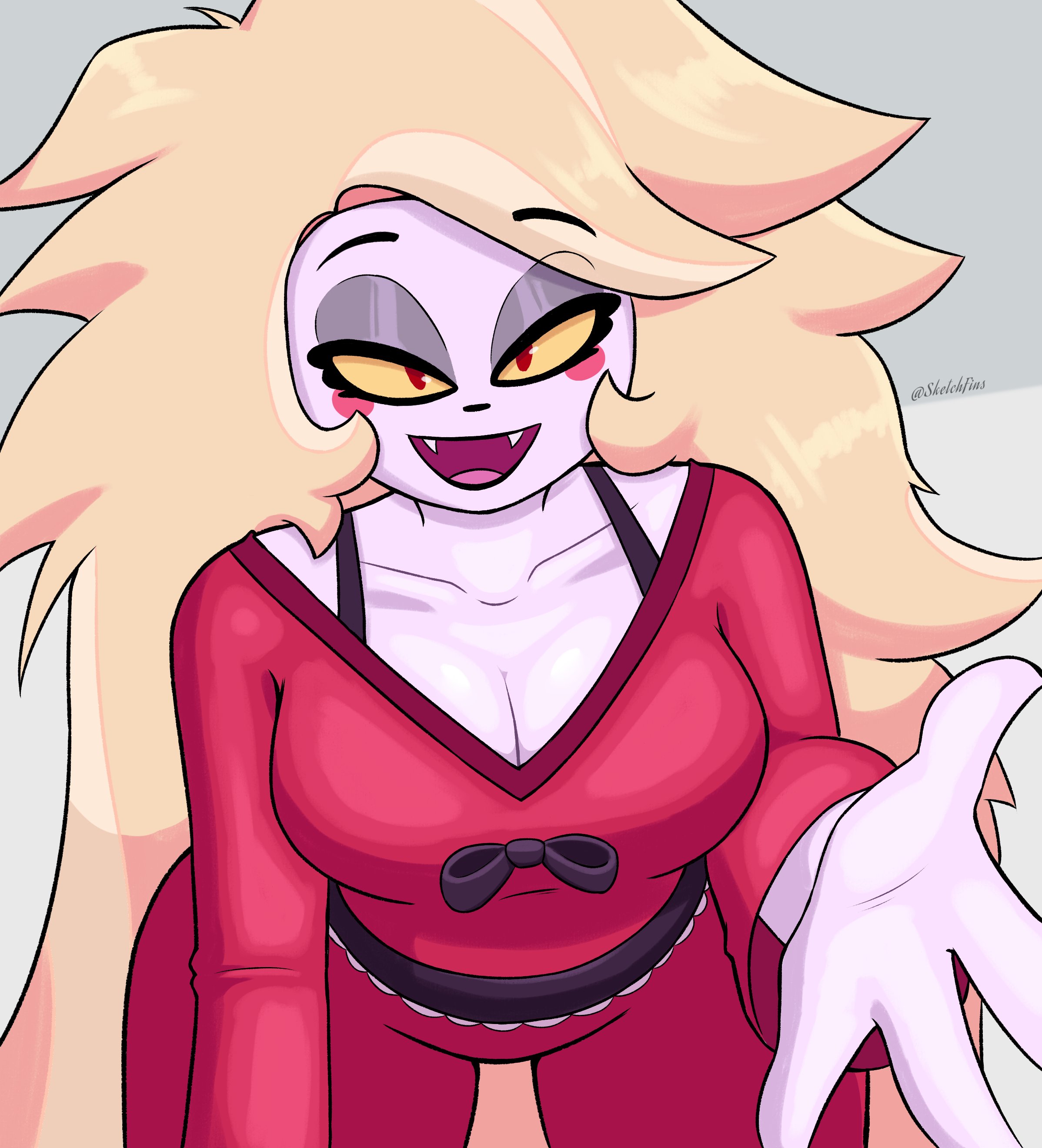 1girls, bed head, charlie morningstar (hazbin hotel), female, hazbin hotel, jpg, pajamas, sketchfins, solo, solo female, tagme