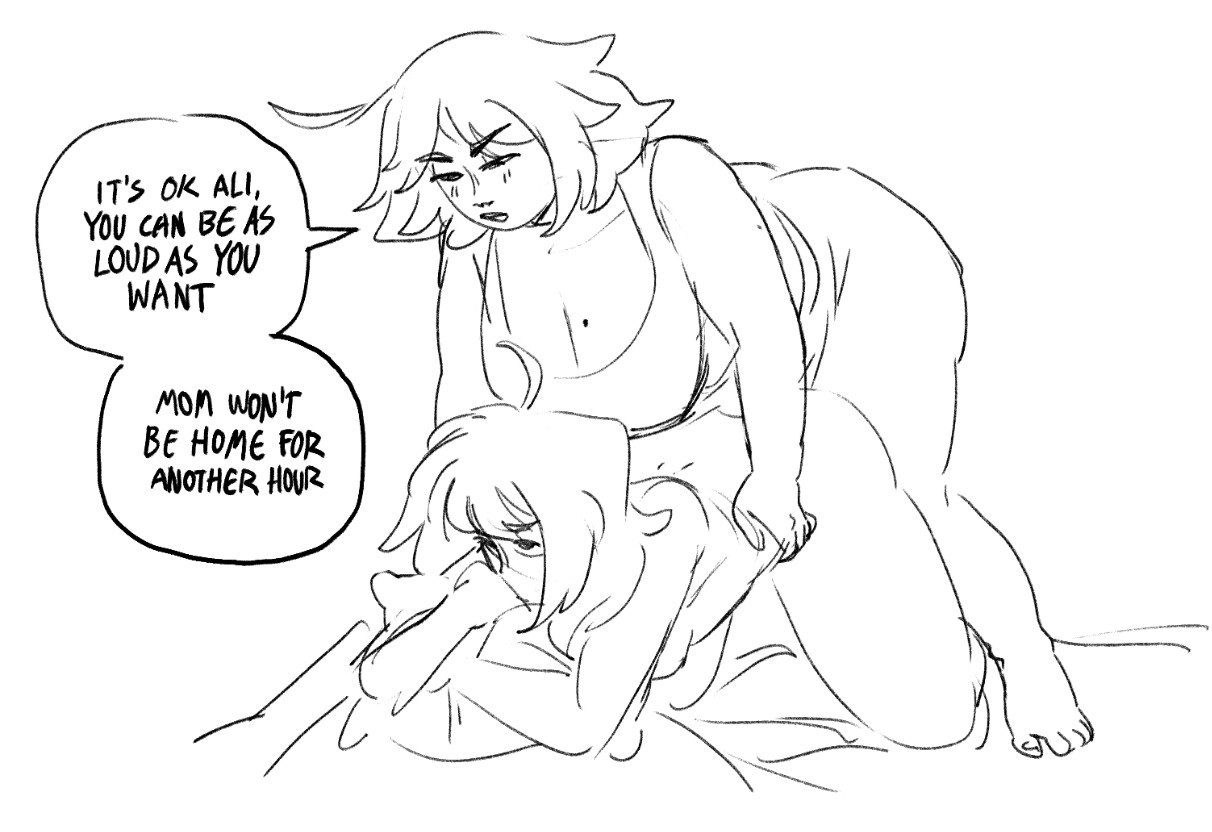 2d, 2futas, alice gunner (catgrrrlriot), anal, anal penetration, bed, bent over, big breasts, blush, breasts, catgrrrlriot, dialogue, doggy style, english, english text, female, futa on futa, futa only, futa penetrated, futa penetrating, futa penetrating futa, futanari, grabbing, grabbing partner, grabbing pillow, harry gunner (catgrrrlriot), holding partner, holding pillow, holding waist, implied anal, implied penetration, incest, intersex, intersex penetrated, intersex penetrating, intersex penetrating intersex, intersex/intersex, large breasts, mole, mole on breast, monochrome, older penetrating younger, original character, penetration, pillow, sex, shoulder length hair, siblings, simple background, sisters, sketch, speech bubble, tank top, tank top only, text, trans woman, transfem, yuri