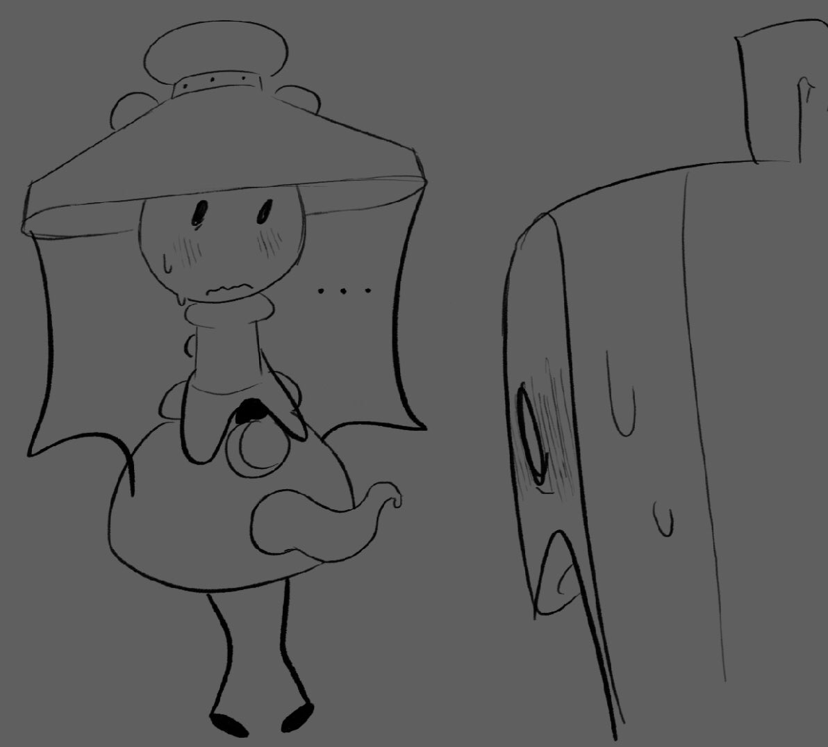 …, 2025, 2boys, airy (hfjone), animate inanimate, backpack, backpack (hfjone), blush, blush lines, blushing, duo, duo male, embarrassed, hfjone, lantern, liam plecak (hfjone), male, male focus, male only, monochrome, no balls, object show, object show community, object shows, osc, penis, shocked, shocked expression, shocked eyes, sweat, sweating, sweaty, tagme, tentacle, tentacle dick, tentacle penis, trashkity