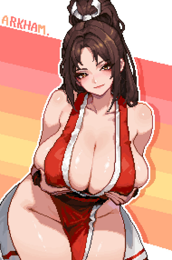 arkham-ts, barely clothed, curvy, fatal fury, inviting, japanese clothes, king of fighters, long hair, looking at viewer, mai shiranui