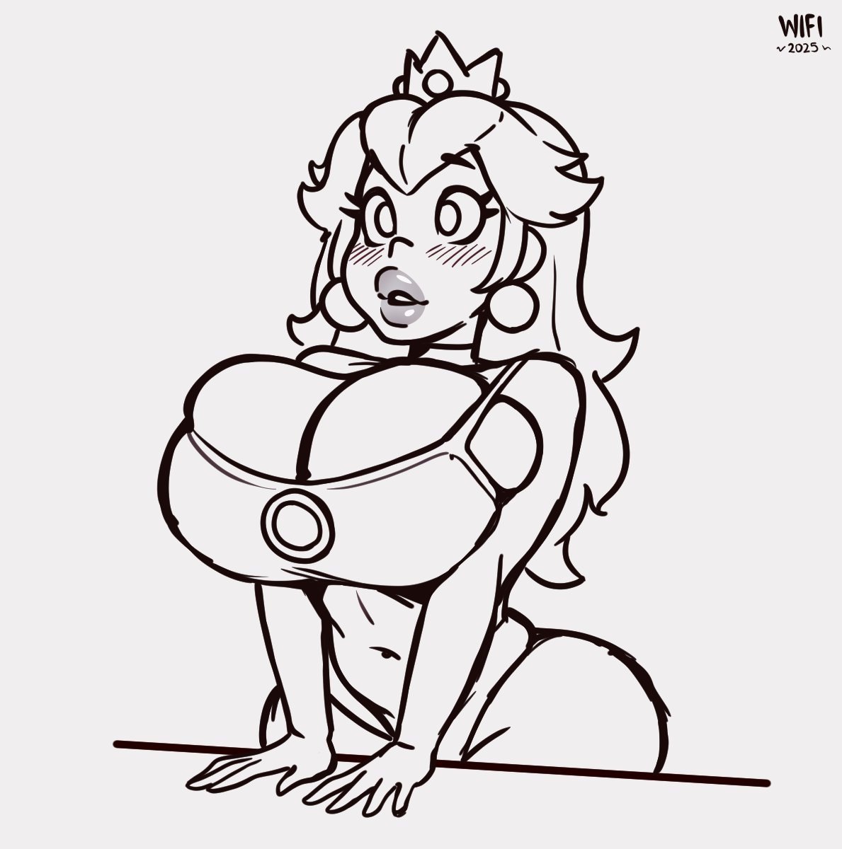 1girls, big breasts, breasts, breasts squeezed together, bubble butt, bursting breasts, chubby, cleavage, crown, elbow, fat ass, female, female only, gloves, mario (series), plump, plump lips, princess peach, sideboob, sketch, solo, stockings, thick ass, voluptuous, voluptuous female, wifi