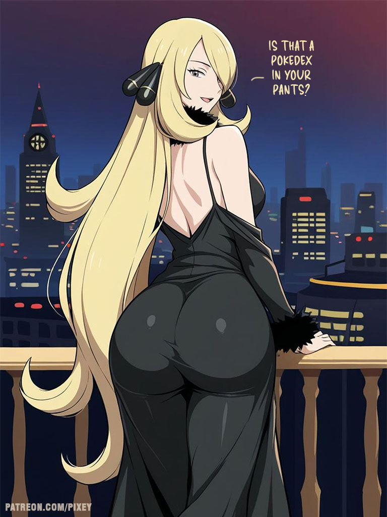 1girls, ai generated, ass focus, big ass, big butt, blonde female, blonde hair, booty, cynthia (pokemon), dress, female, from behind, large ass, male, pixey, pokemon, pokemon anime, pokemon dppt, pov, pov eye contact, pov male