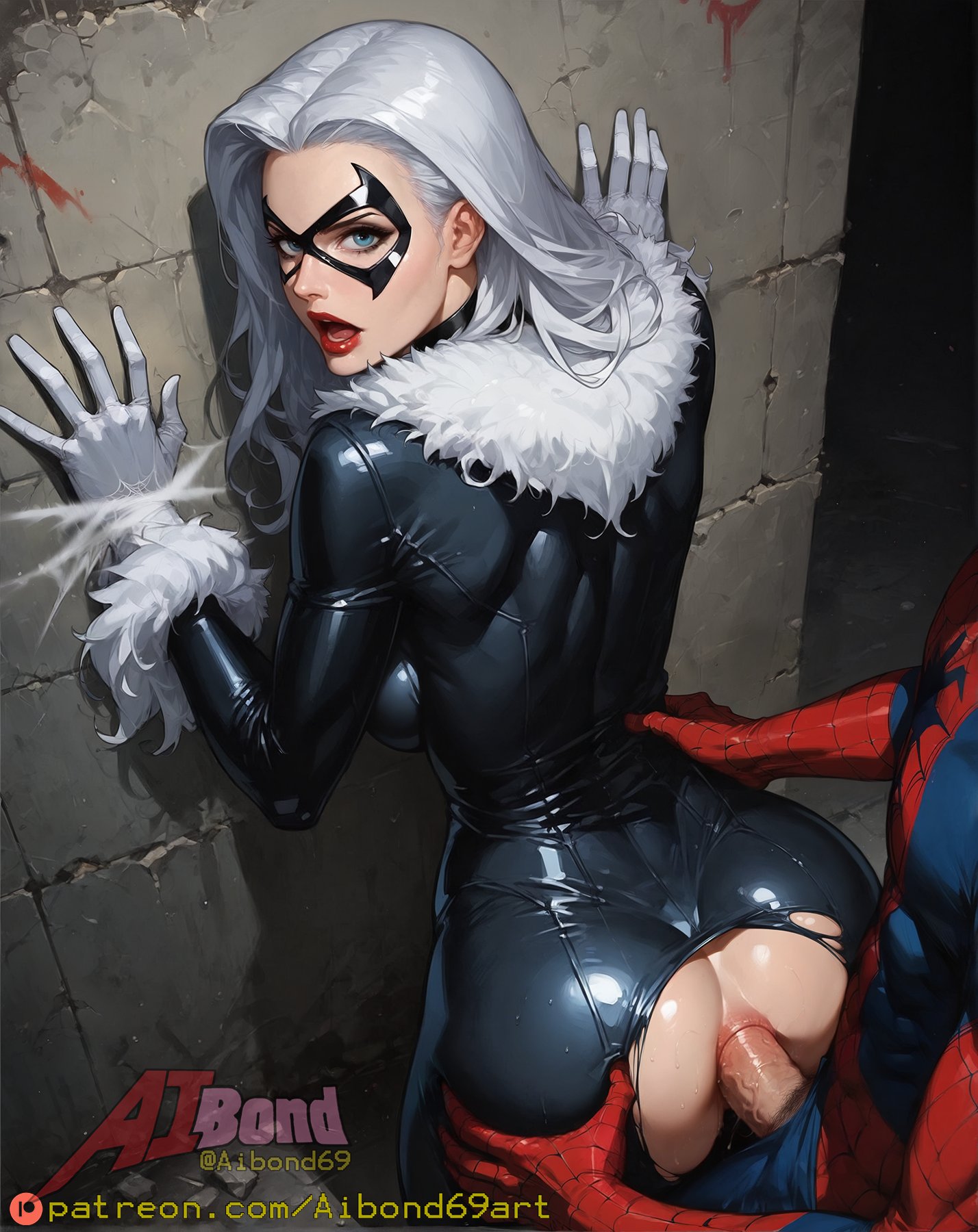 1boy, 1girls, ai generated, aibond, anal, anal penetration, anal sex, ass grab, back view, backboob, balls, bare thighs, big ass, big balls, big breasts, big butt, big penis, black cat (marvel), blue eyes, breasts, fat ass, felicia hardy, female, gigantic ass, huge balls, huge breasts, huge cock, huge thighs, large breasts, light skin, light-skinned female, long hair, looking back, male, marvel, marvel comics, masked female, massive ass, muscular, muscular male, penis, peter parker, ripped clothing, spider-man, spider-man (series), squatting, sweat, sweatdrop, thick body, thick female, thick thighs, thighs, voluptuous, voluptuous female, white hair