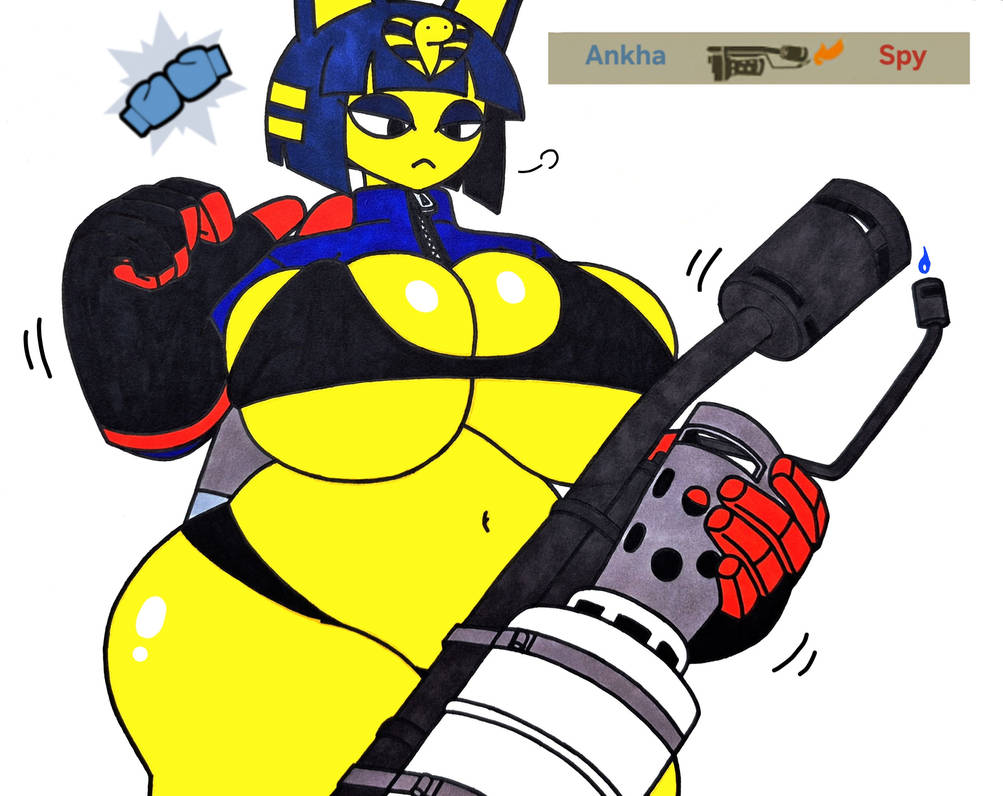 1girls, animal crossing, ankha, ankha (animal crossing), ass, bikini, breasts, breasts bigger than head, female, female focus, female only, fempyro, fempyro (cosplay), gun, haggardnanachi, huge ass, huge breasts, mostly nude, solo, solo female, solo focus, tagme, team fortress 2, voluptuous, voluptuous female